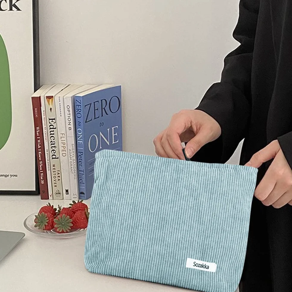 Bustina Portatutto Donna Pochette da Borsa Cosmetica In Tela Trousse Trucchi Con Cerniera Blu