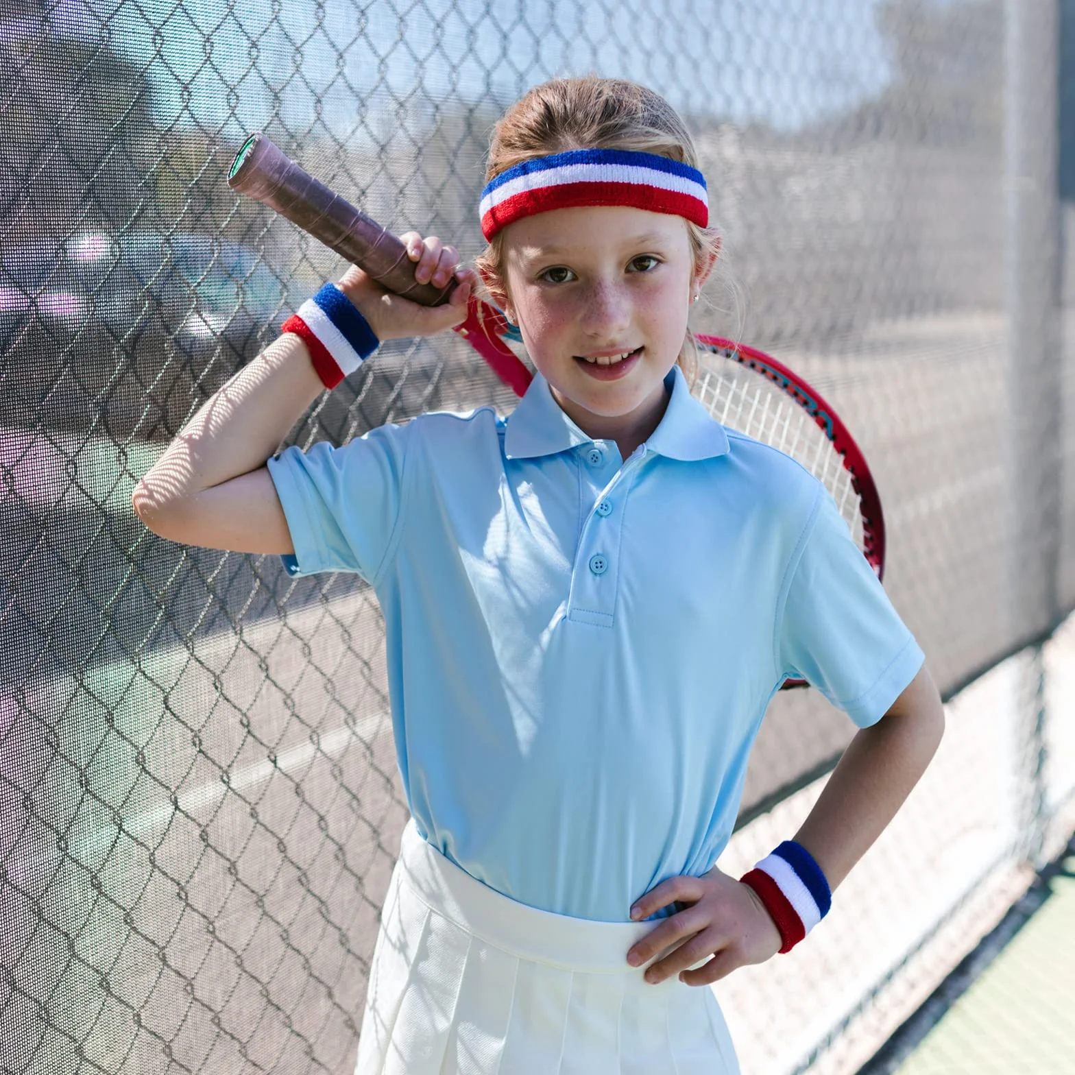 Set di fasce per il sudore per bambini, fascia in cotone atletico per lo sport (1 fascia + 2 braccialetti)