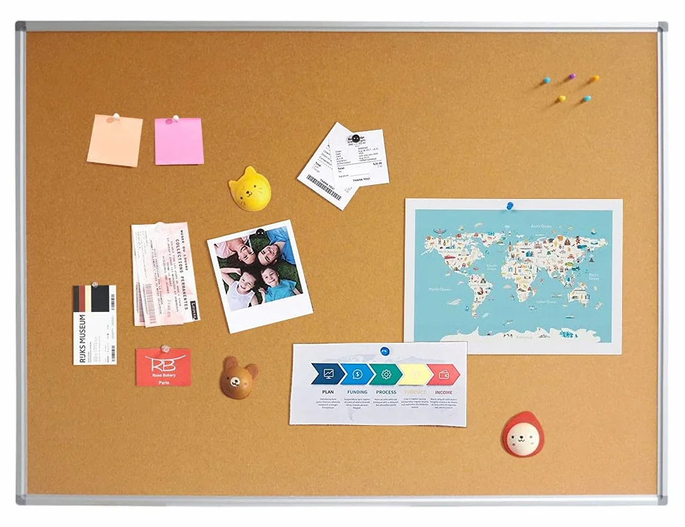 TECHLY 305397 Bacheca Lavagna in Sughero Cornice in Alluminio Anodizzato 90x120 cm