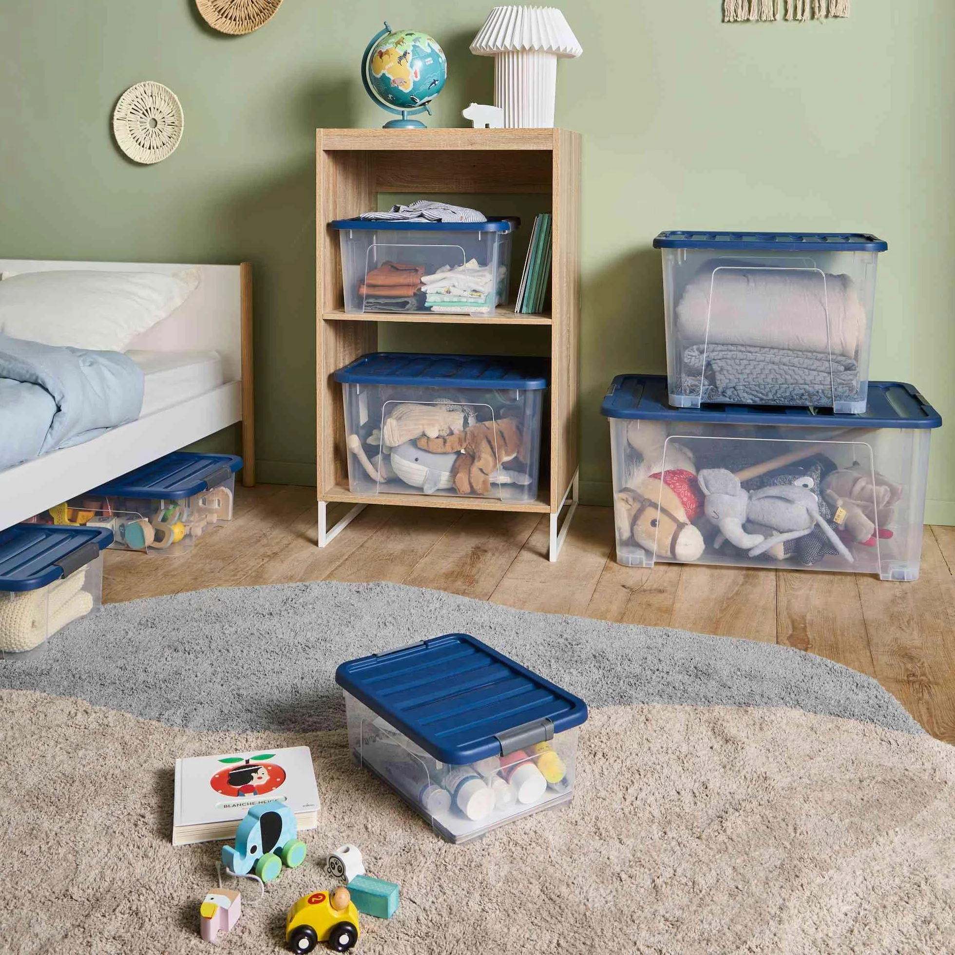 SUNDIS Wave Box, 9 scatole portaoggetti 25L, con coperchio a clip | Impilabile, plastica trasparente, ideale per riporre oggetti in camera da letto, spogliatoio, ufficio o ripostiglio
