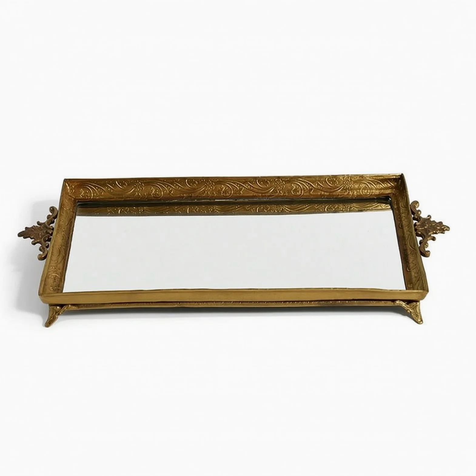 Alzata per Dolci Vassoio Espositore Centrotavola in Ottone E Vetro con Due Ripiani E Manico Ad Anello Struttura Stabile E Vassoi in Vetro Trasparente , Retro Mirror Tray