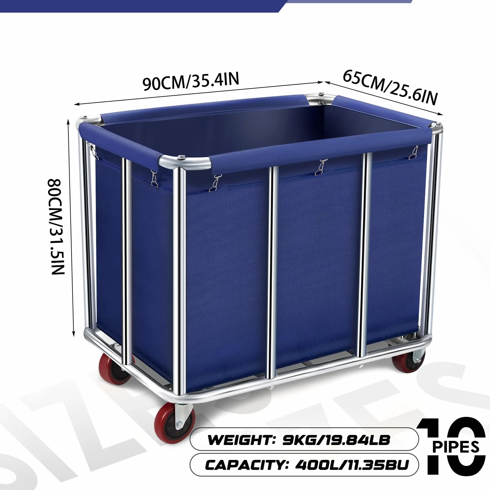 Carrello portabiancheria commerciale su ruote, grande rullo da 11,35 cm, con cesto foderato in tela impermeabile rimovibile, in acciaio inox resistente, per hotel e ospedali
