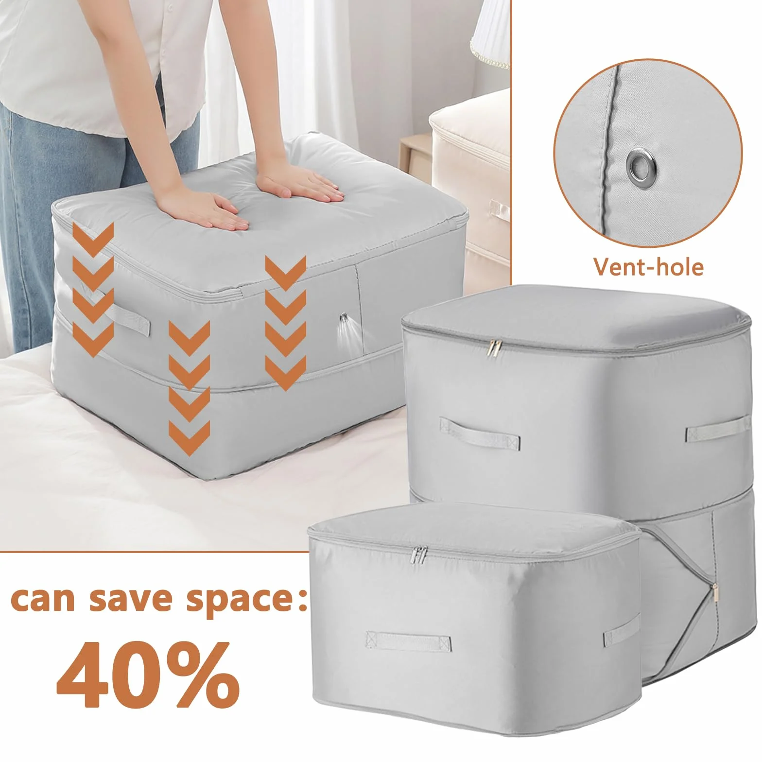 Scatole per Vestiti Con Cerniera 60L, Conservazione e Organizzazione, Portaoggetti Con Manico Rinforzato per Piumini, Cuscini, Biancheria da Letto, Coperta
