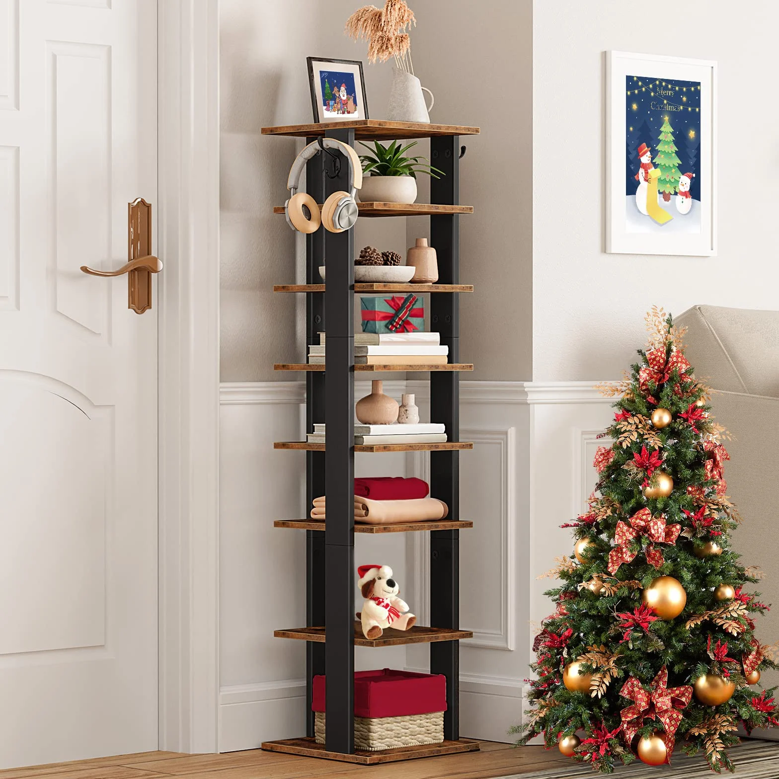 HOOBRO Scarpiera a 8 Livelli, Scaffale Portascarpe Stretta con 2 Ganci, fino a 10 paia, per Ingresso