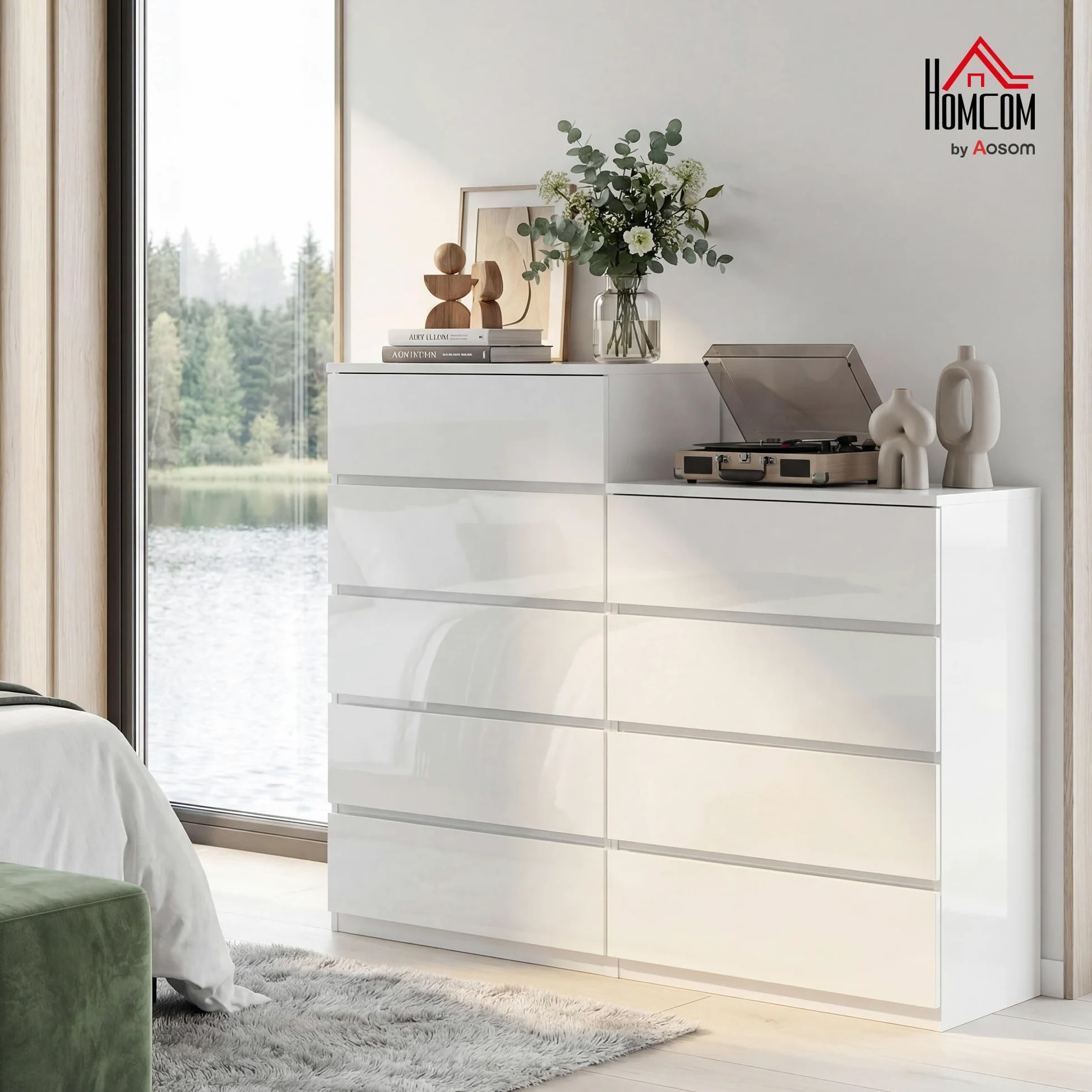 HOMCOM Cassettiera Camera da Letto 4 Cassetti, Comò Camera da Letto in Legno, per Soggiorno, Sala da Pranzo e Corridoio, 60x40x80 cm, Bianco