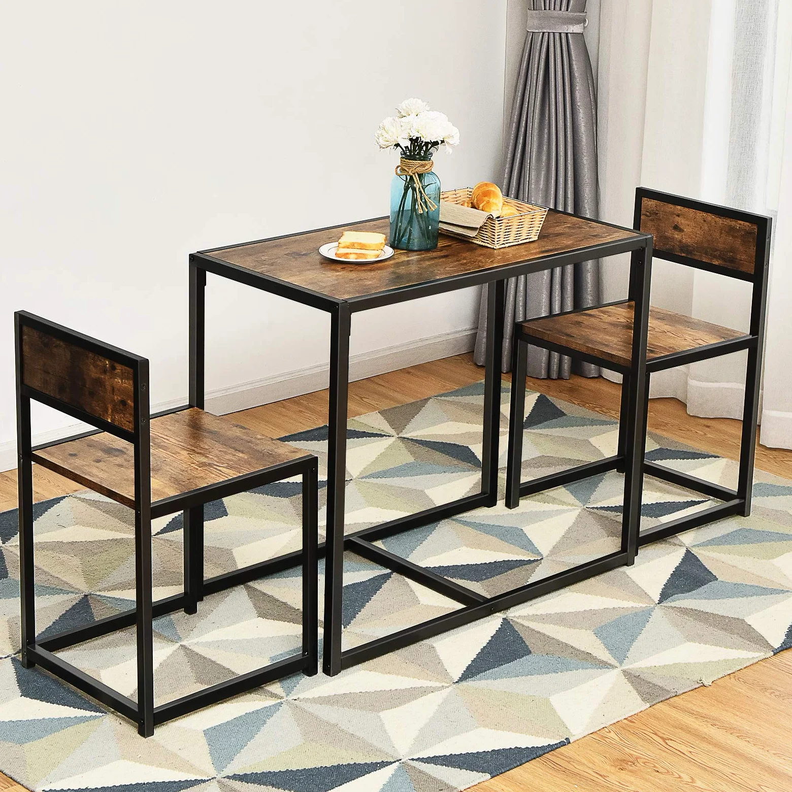 GIANTEX Set di Tavolo da Bar da 3 Pezzi, Set 3 Pezzi con 2 Sedie e Tavolo, Piccolo Tavolo da Cucina per 2 Persone, Tavolo da Bistrò, 3 Colori