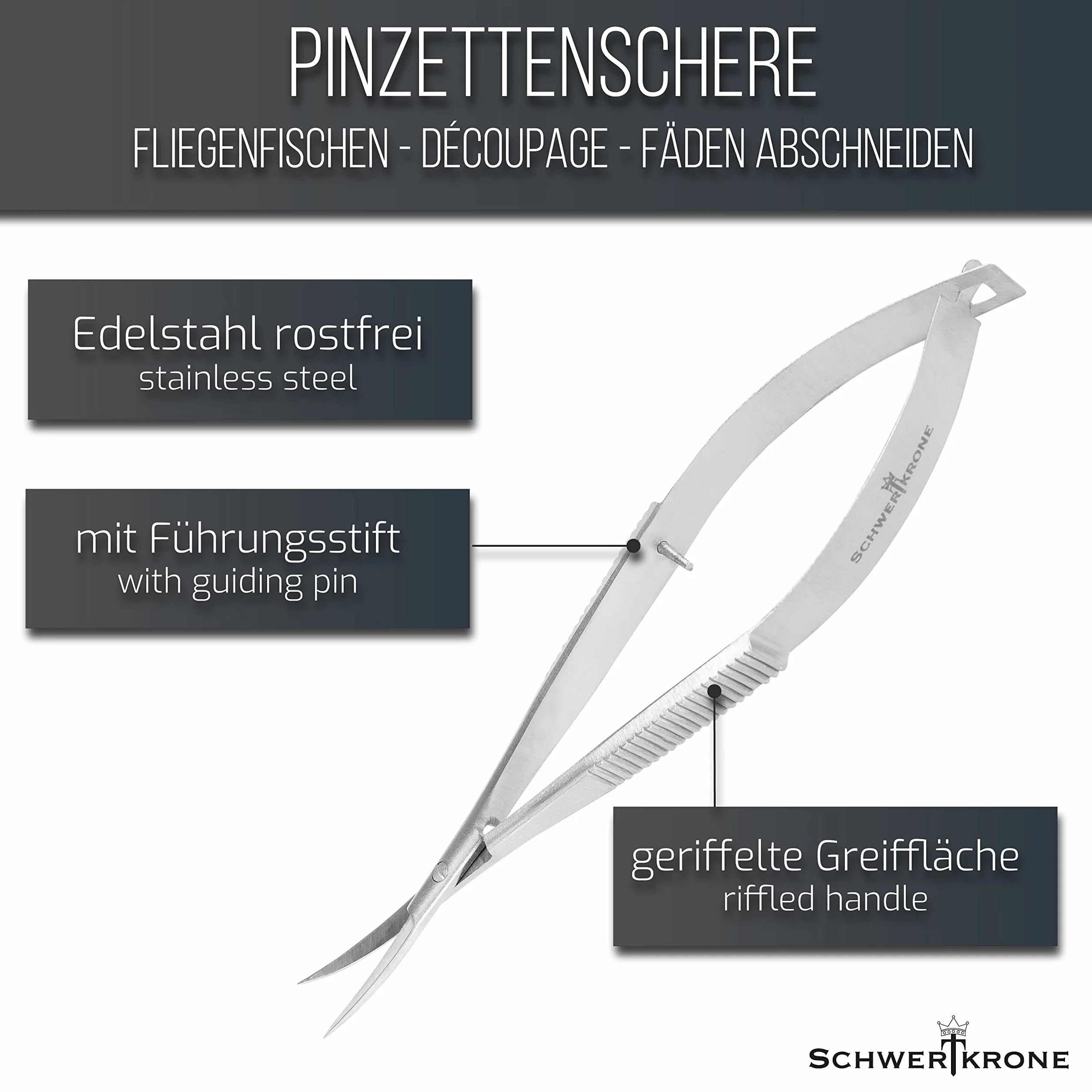 Schwertkrone Forbici da ricamo con punta fine 11,5 cm curva per decoupage