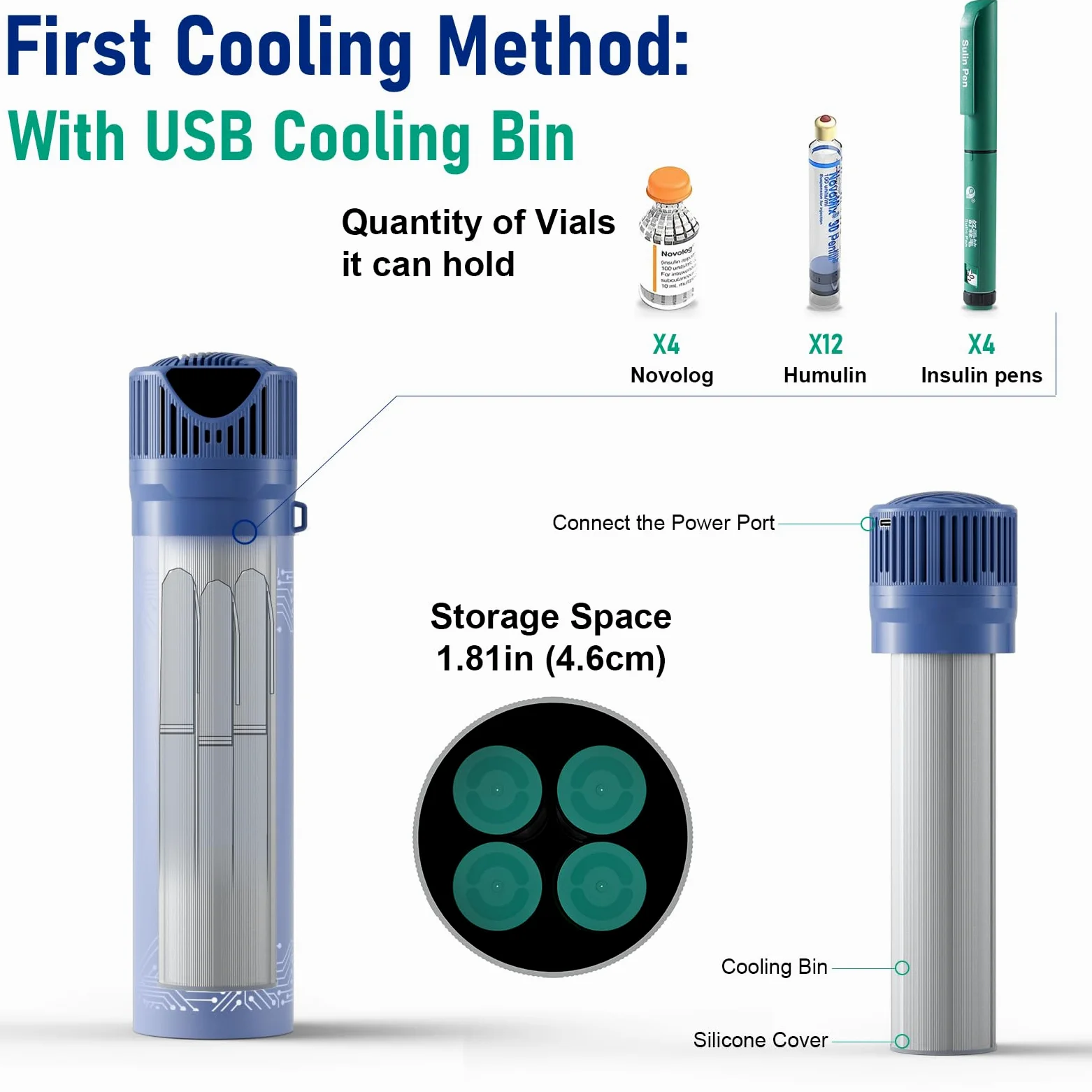 Mini Frigo per Insulina da Viaggio 4 Penne, 2-8℃ USB Frigorifero per Medicinali Portatile, Borse per Insulina con 4 ghiaccio biogel, blu