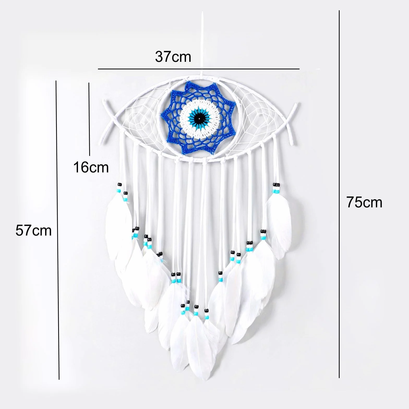 Evil Eye acchiappasogni macramè occhio turco bianco piume decorazione camera da letto ornamento parete
