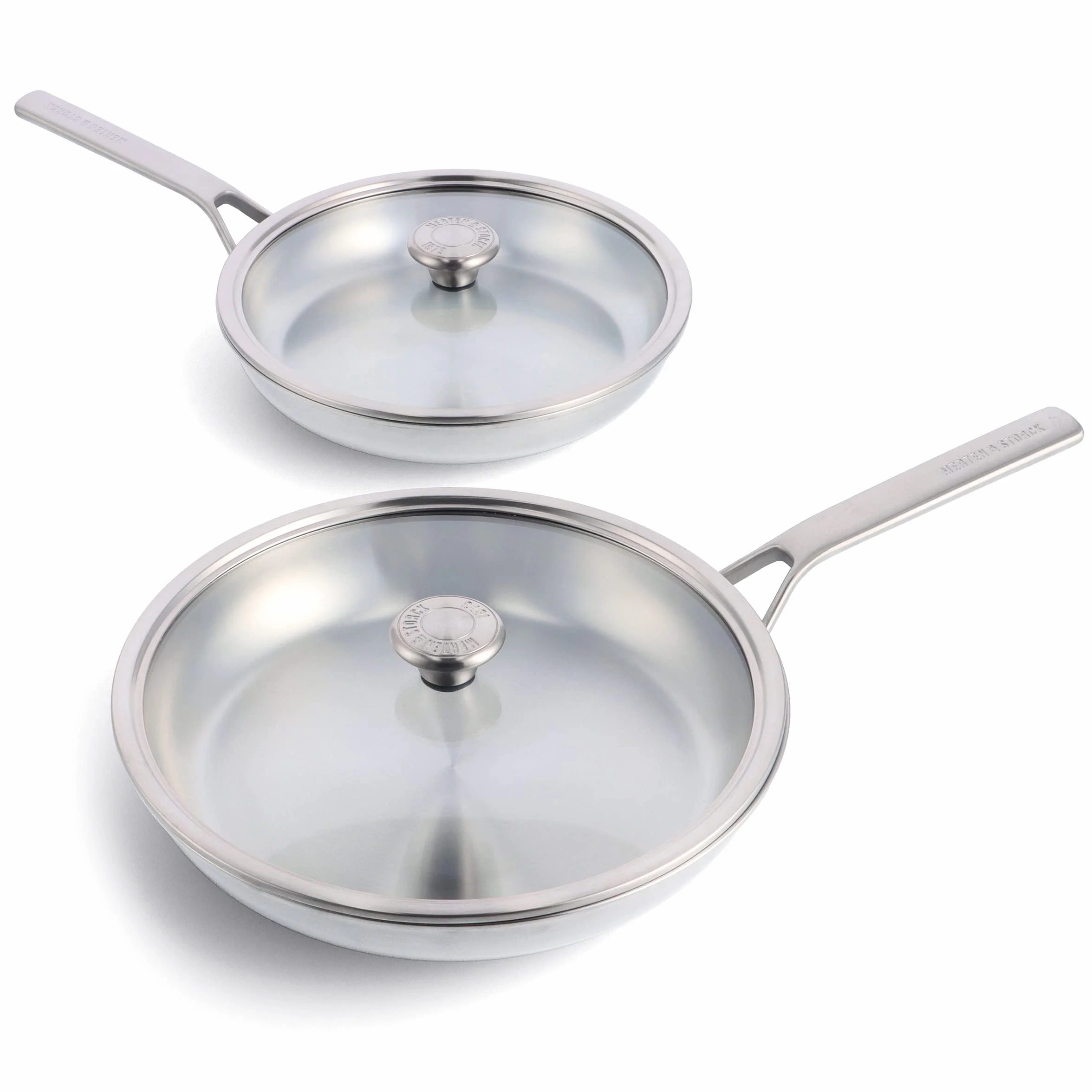 Merten & Storck Tri-PLy Batteria di Pentole 2 Pezzi con Coperchi,26cm & 30cm,a Induzione in Acciaio Inox,sicure per gli utensili in metallo,Multi Clad,lavabili in lavastoviglie e in forno,Argento