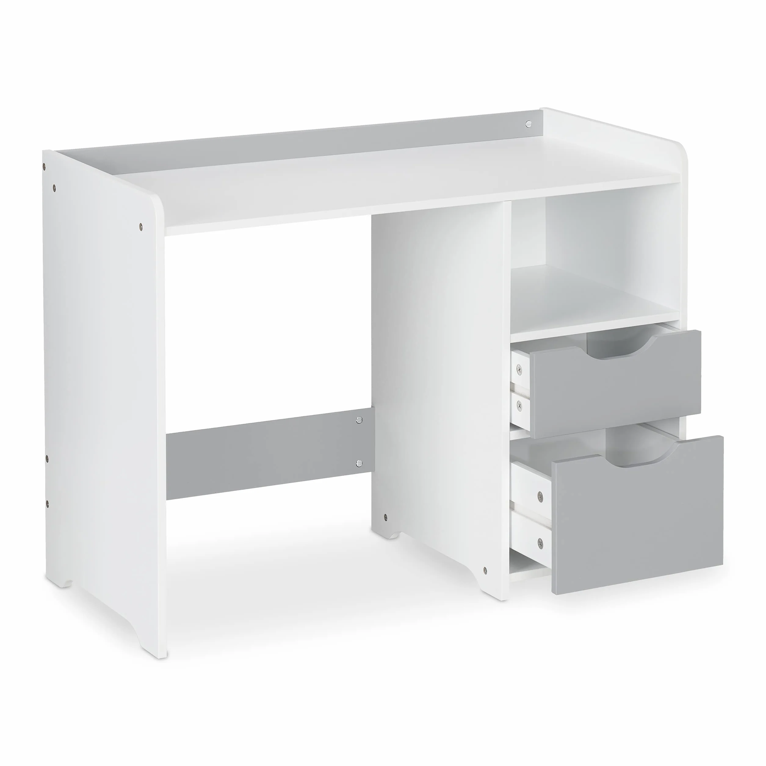 Relaxdays Scrivania per Bambini, 2 Cassetti, Ripiano Aperto, Tavolo per Scolari, HxLxP 60x80x38 cm, MDF, Bianco Grigio