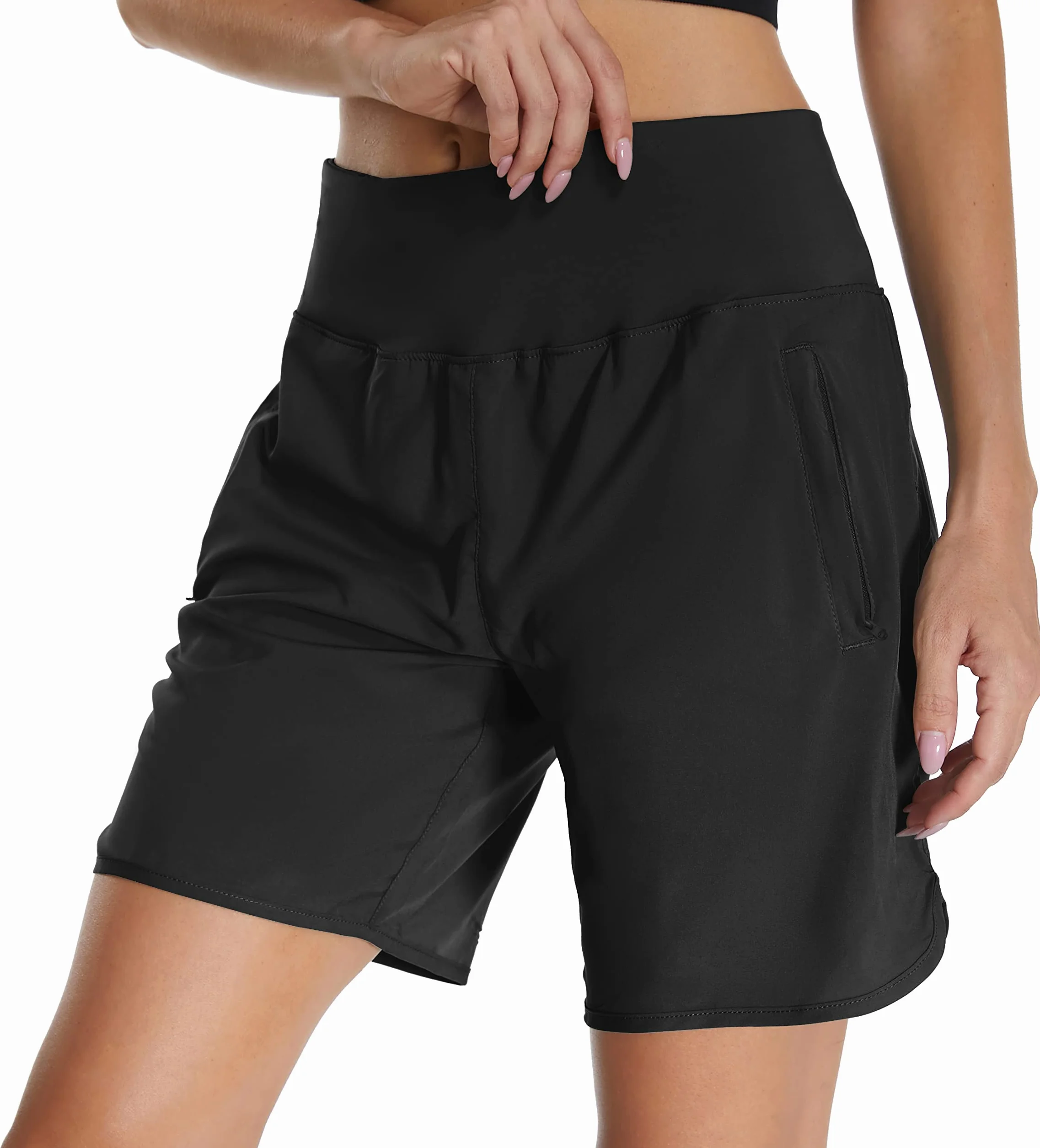 Pantaloncini Sportivi Running Donna Vita Alta Traspiranti con Slip Interni e Tasche Posteriori Cerniera