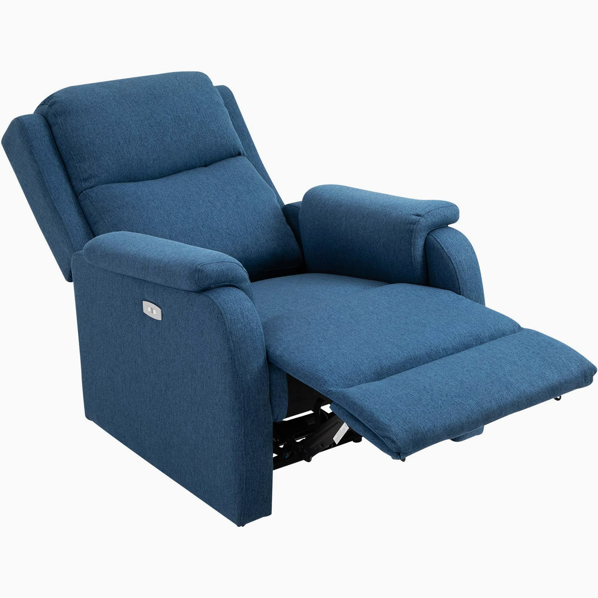 HOMCOM Poltrona Relax Elettrica con Poggiapiedi e Presa USB, Poltrona Reclinabile Elettrica 160° in Tessuto effetto Lino, Legno di Pioppo per Soggiorno, Salotto e Camera da Letto, Blu