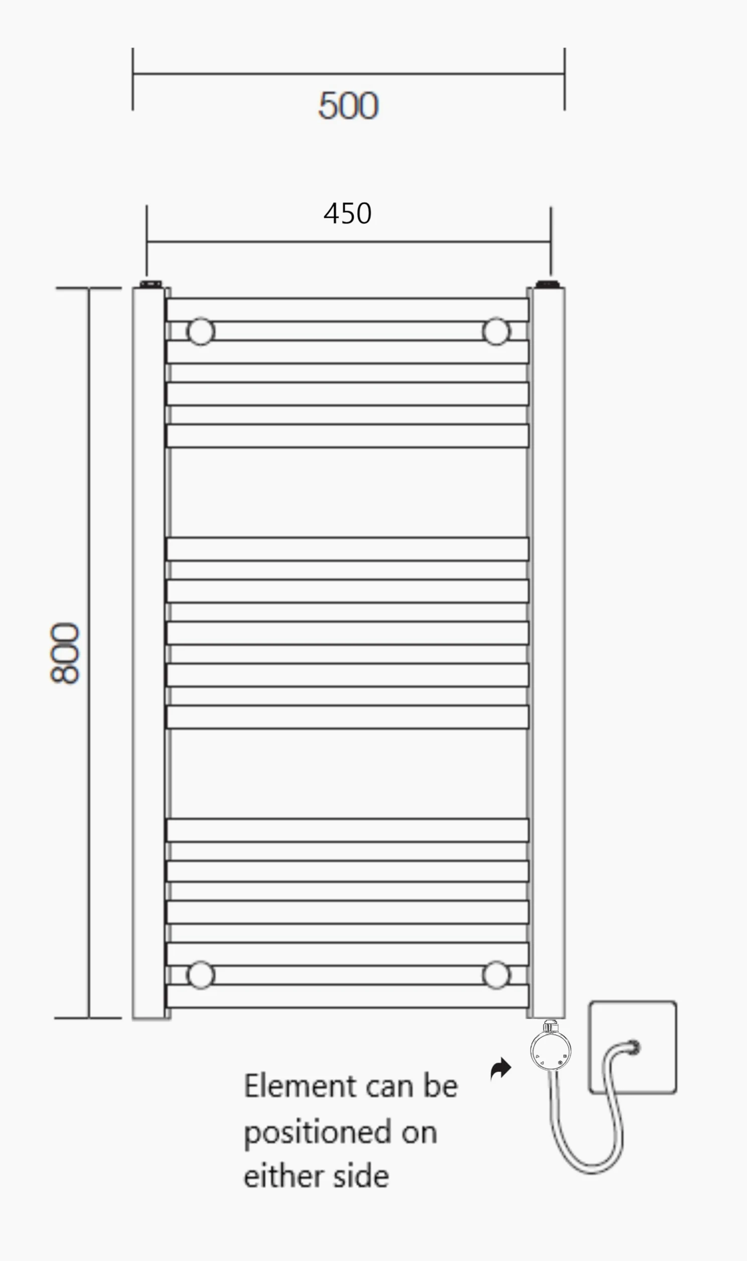 Termosifone elettrico cromato Smart WiFi controllato, 500 mm x 800 mm, riscaldamento, barre piatte, timer programmabile 7 giorni, compatibilità con app