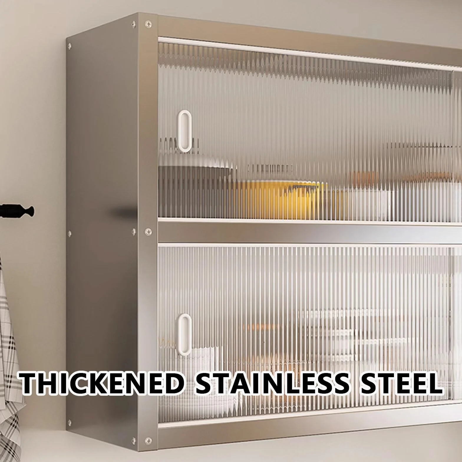 Pensili Cucina Vetrinetta Espositiva Da Parete Capacità Di Carico Di 25 Kg for Singolo Strato Realizzato in Acciaio Inossidabile Dotato Di Ante Scorrevoli Trasparenti Pensile Bagno(70 * 30 * 70cm)