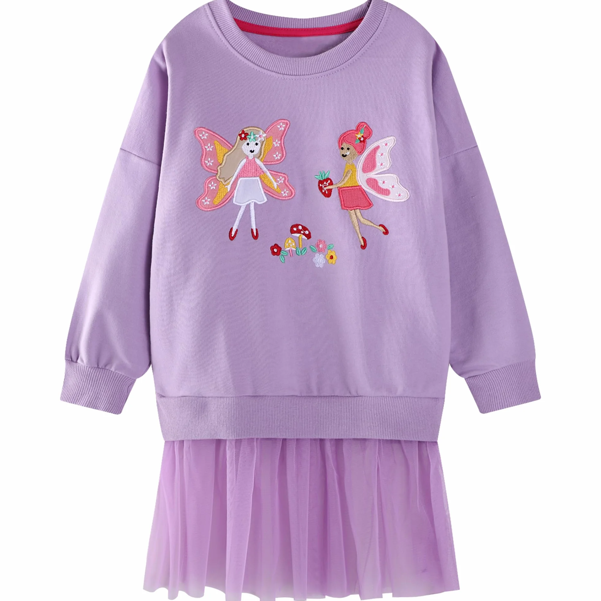 Felpa per Bambina, Ragazza Cotone Girocollo Maglione Pullover, Senza Cappuccio Ricamo Applicato Felpe Manica Lunga Maglietta Casual Princess Top Ragazze Sweatshirt 2-7 Anni