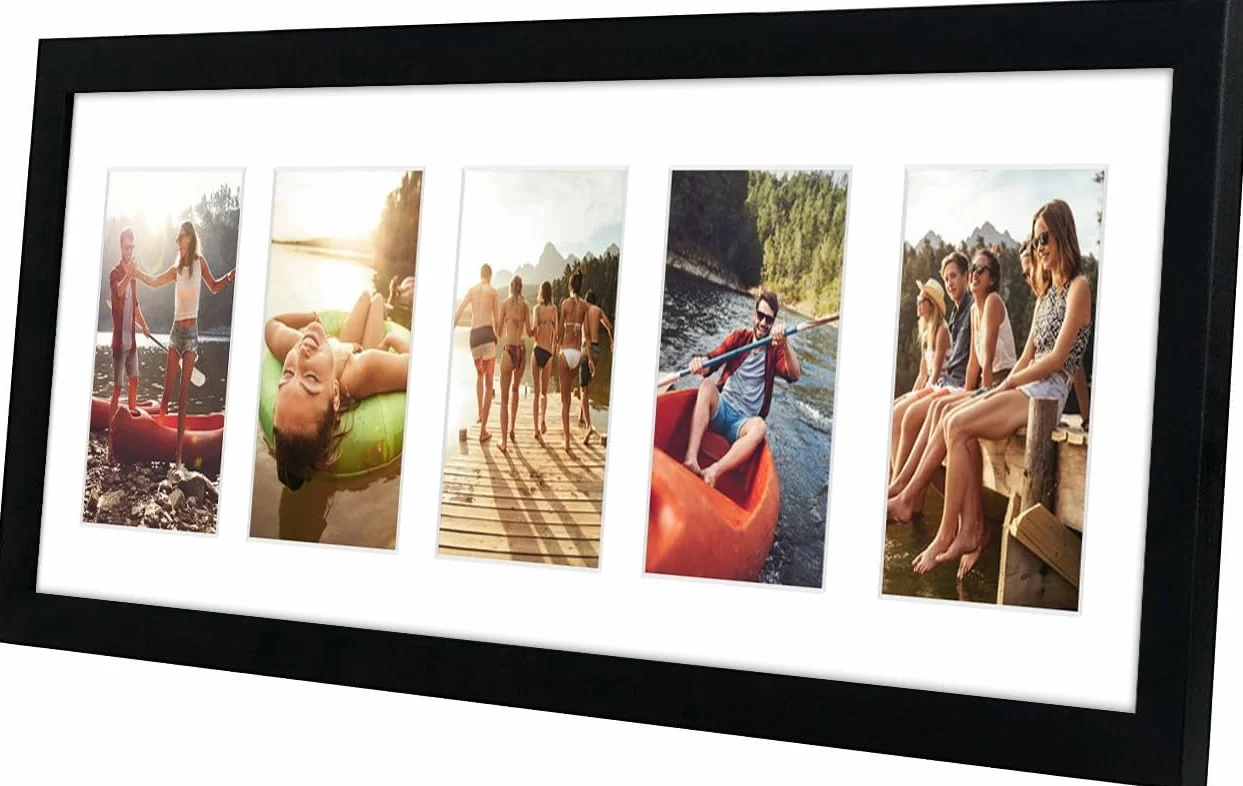 Americanflat Cornice 10x15 cm Nero Portafoto da Parete Multiplo 20x61 cm Passepartout 5 Foto Vetro Infrangibile