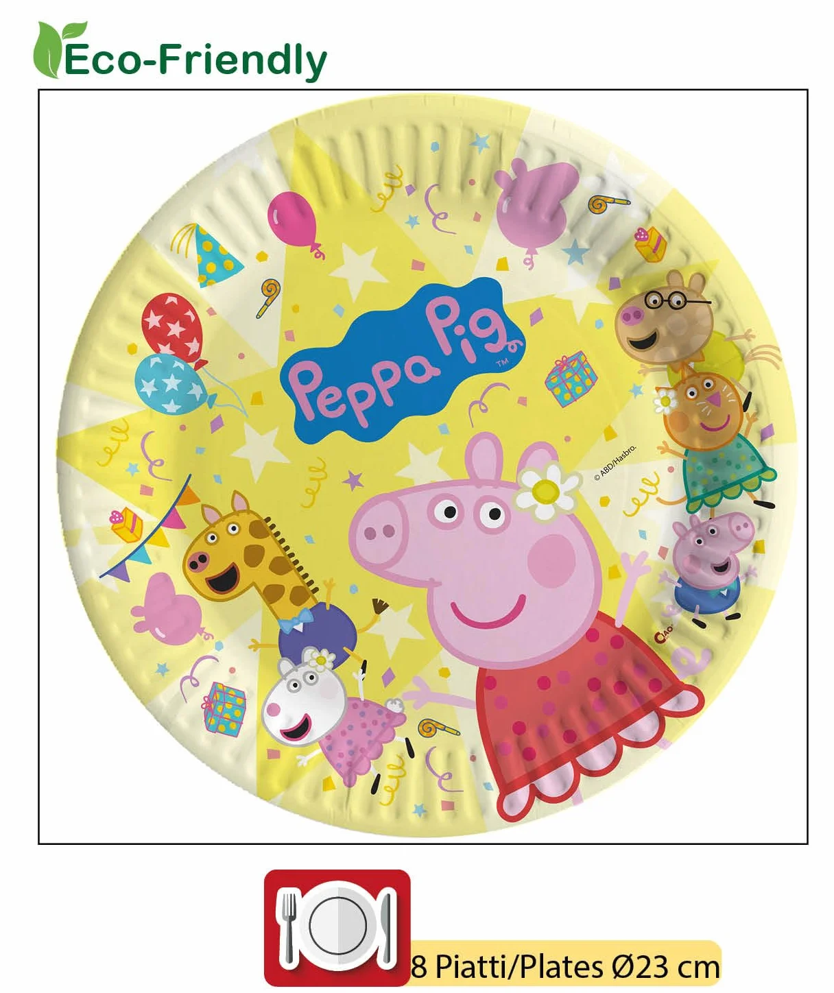 Peppa Pig Kit Party Tavola Compleanno 8 Persone 44 Pezzi Piatti Bicchieri Tovaglioli Carta Compostabile