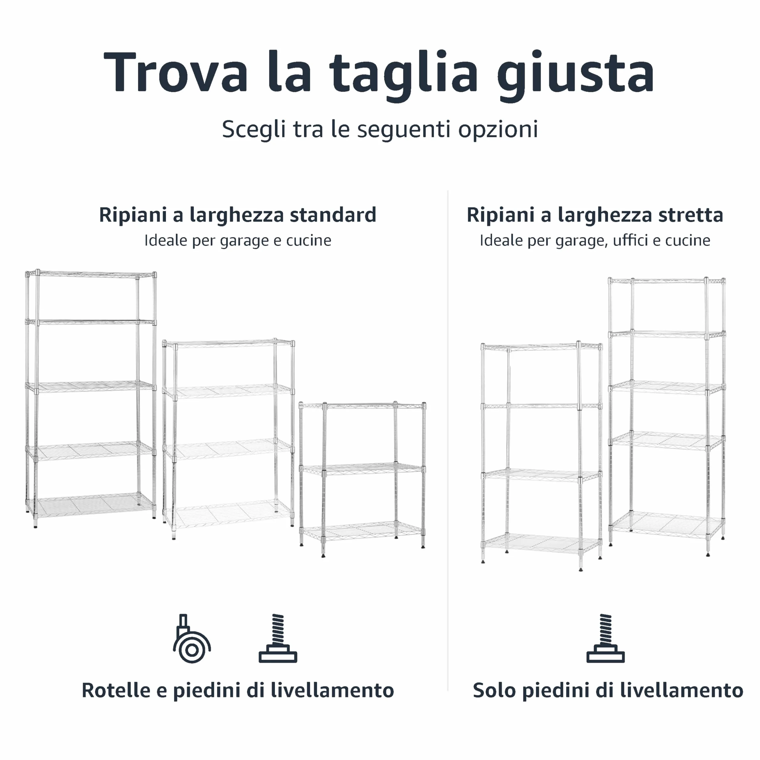 Amazon Basics Scaffaliera 5 ripiani regolabile 680 kg Cromo 36x91x183 cm