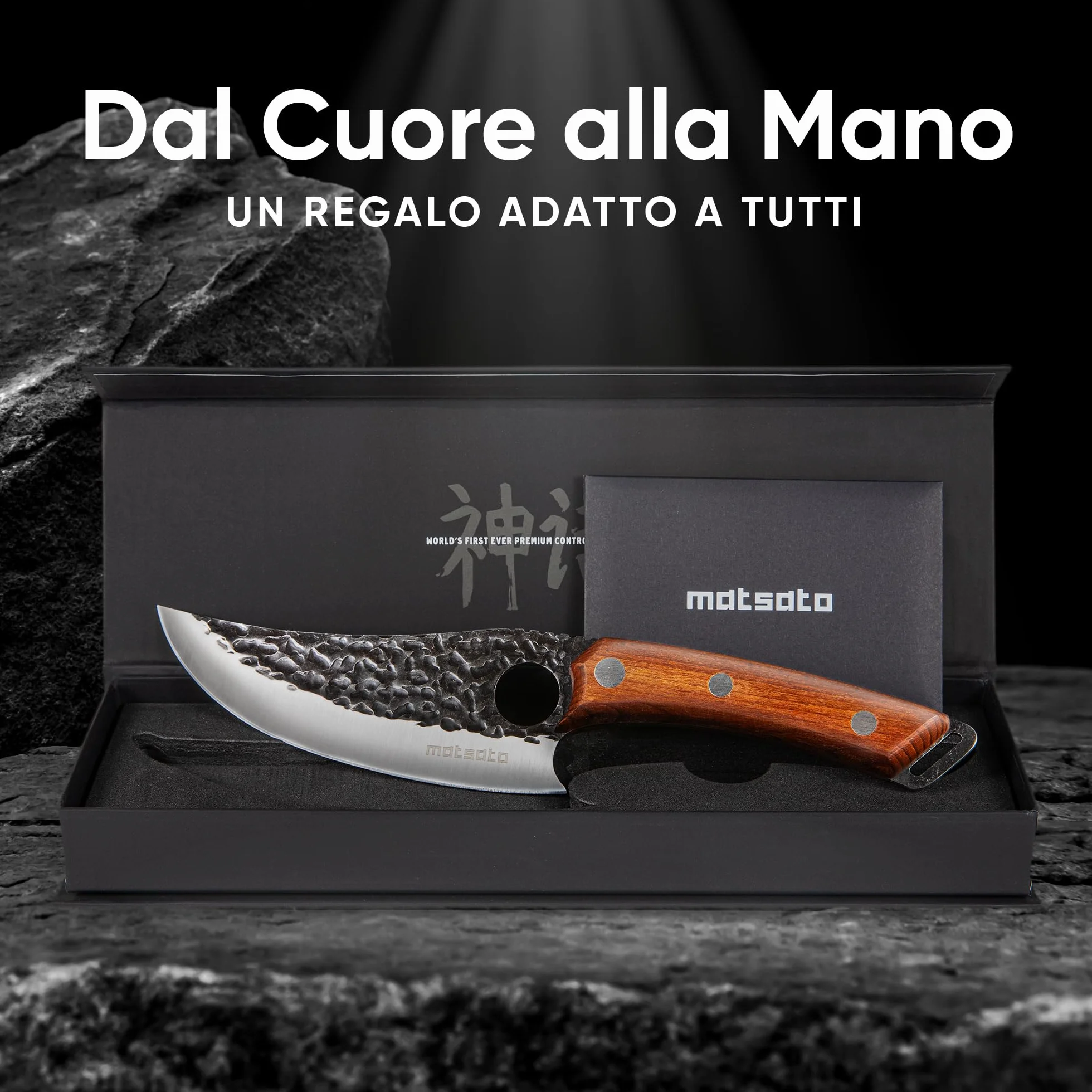 Matsato Set Coltello Professionale da Cucina in Acciaio Giapponese con Lama 15 cm, Coltello Cucina per Carne e Verdure con Fodero di Pelle, Custodia Coltelli BBQ