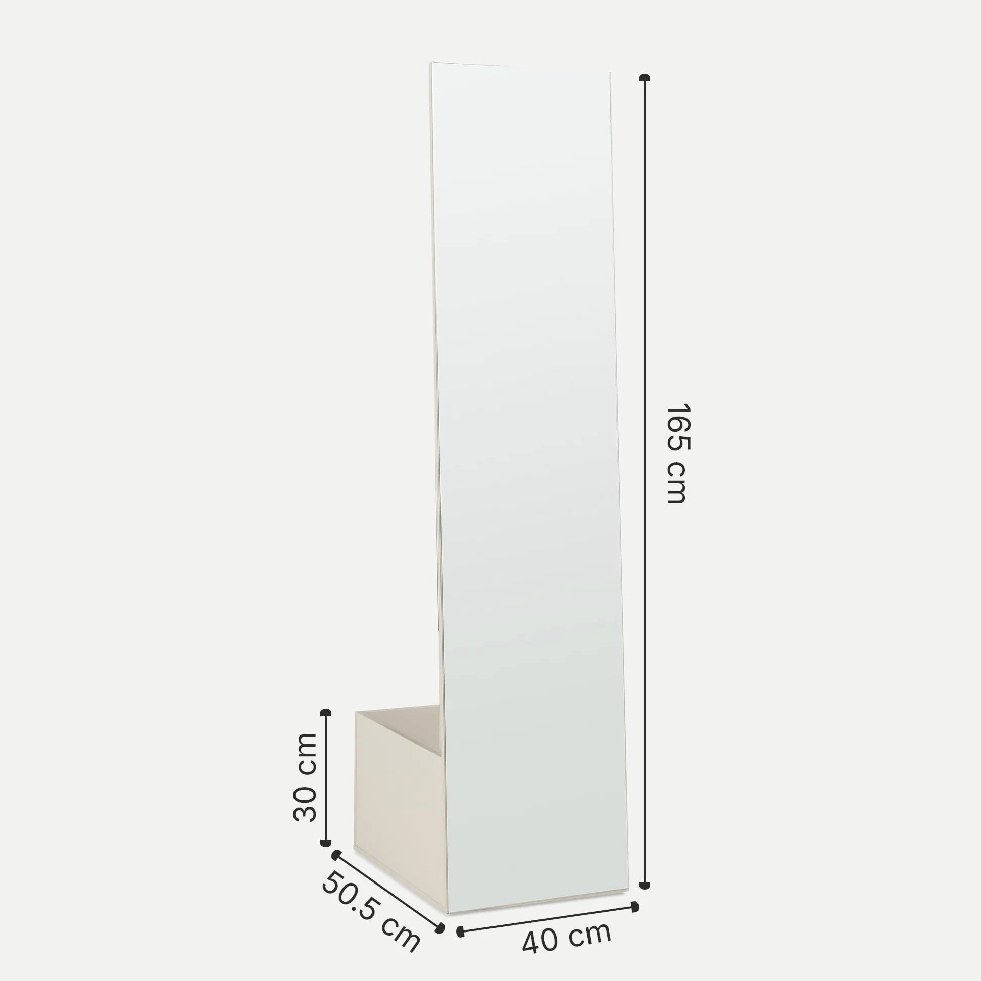 [en.casa] Specchio a Figura Intera con Stand Barra Appendiabiti Specchio Rettangolare da Terra e Vano Porta Oggetti Vestiti per Ingresso Camera da Letto Guardaroba 165x40x51 cm - Avena Oatmeal