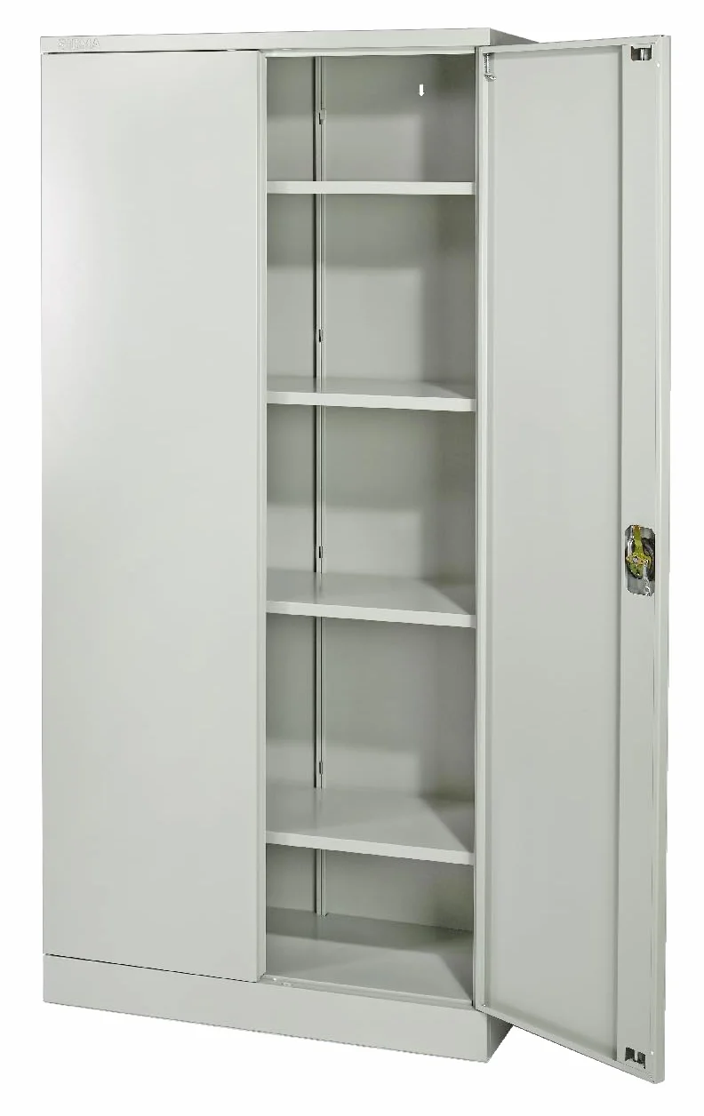 Sigma Armadietto per Documenti in Metallo, 92x42x195 cm, 2 Ante Battenti, 4 Ripiani Regolabili (50 kg Ciascuno), Serratura a Chiave, Maniglia Rotante, Ideale per Ufficio, Garage ed Esterni, Grigio