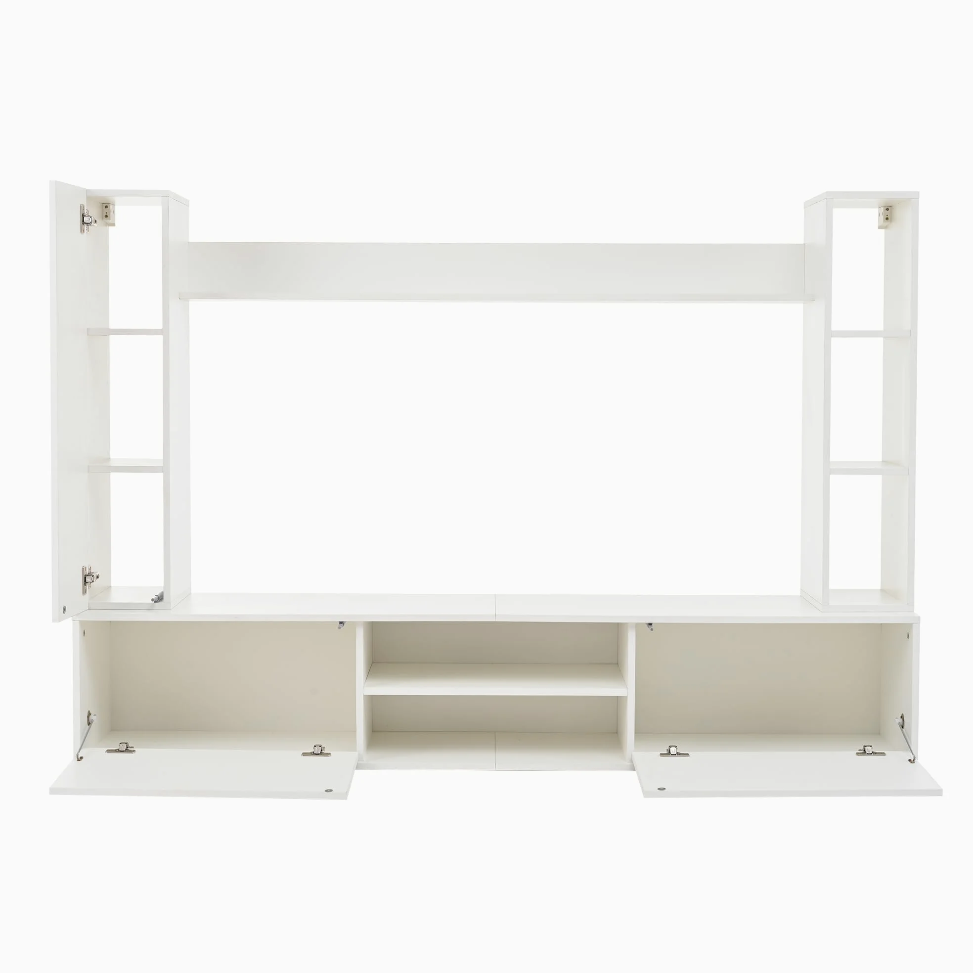 TIZZ Set da parete per TV, 180 x 35 x 33,5 cm, con vetrine (set completo, 4 pezzi), supporto per TV, mensola e 2 mensole da parete, set di mobili da soggiorno, TV in piedi e sospeso, TV fino a 80
