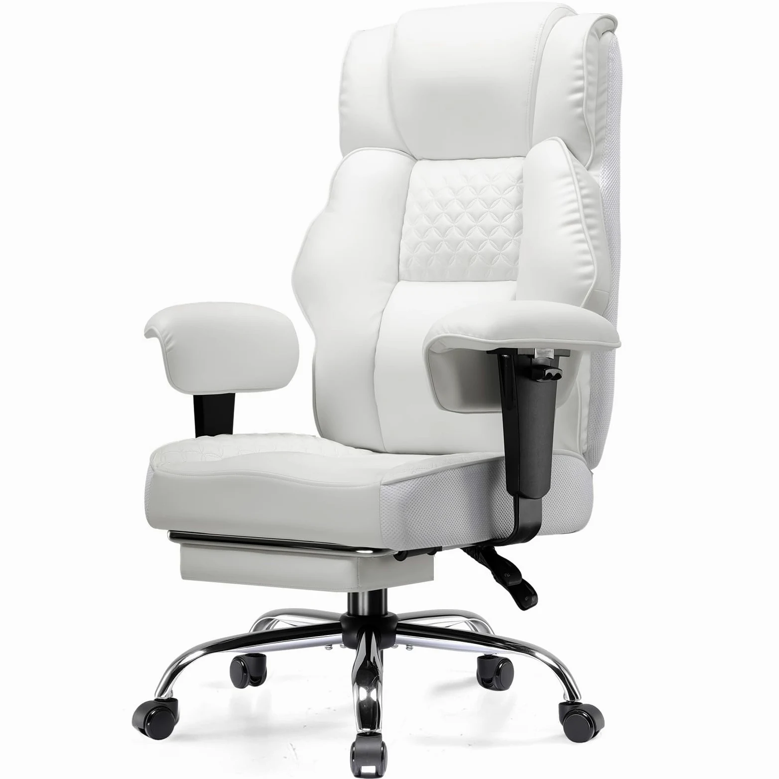 GTPLAYER Sedia da gaming, ampia sedia da ufficio con molla tascabile, sedia ergonomica per PC, regolabile e girevole con poggiapiedi, in ecopelle, 180 kg, bianco