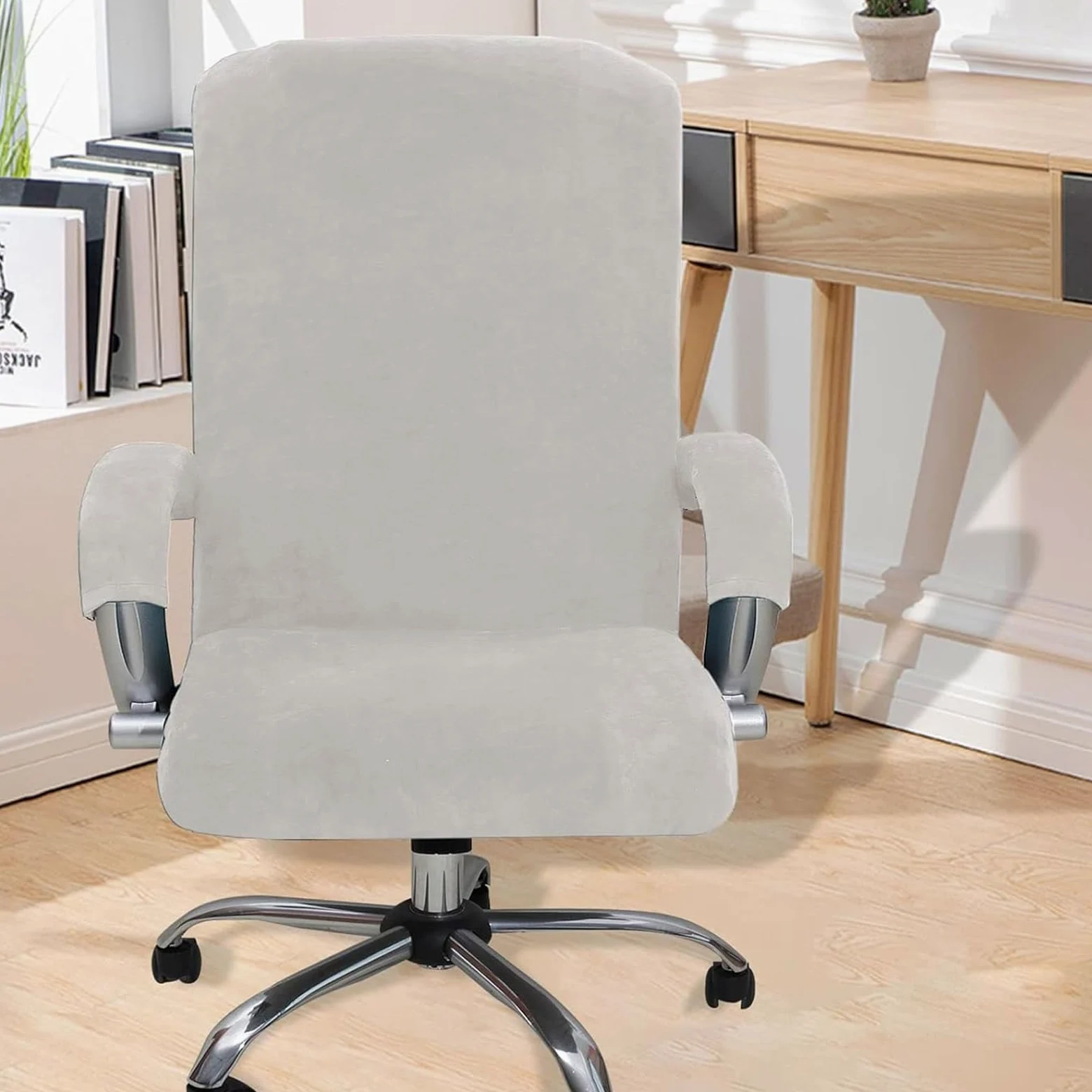 Coprisedia in velluto antiscivolo per sedia da ufficio, protezione elastica per sedie da scrivania, bianco e blu, di grandi dimensioni, elegante e perfetto per uso domestico e ufficio