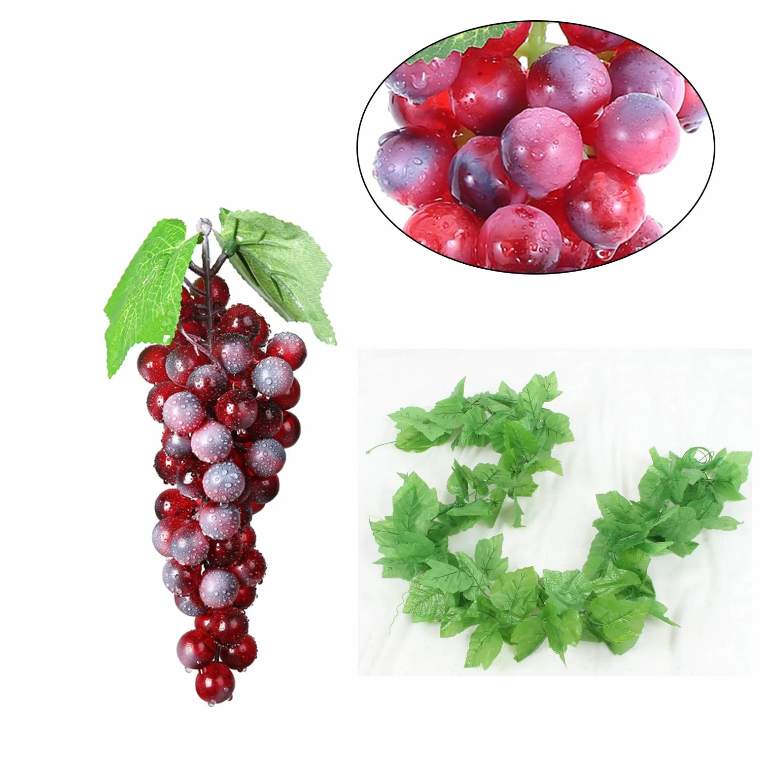 Uva artificiale 6 pezzi + 1 pianta decorazione plastica 17 cm per vino frutta celebrazione matrimonio