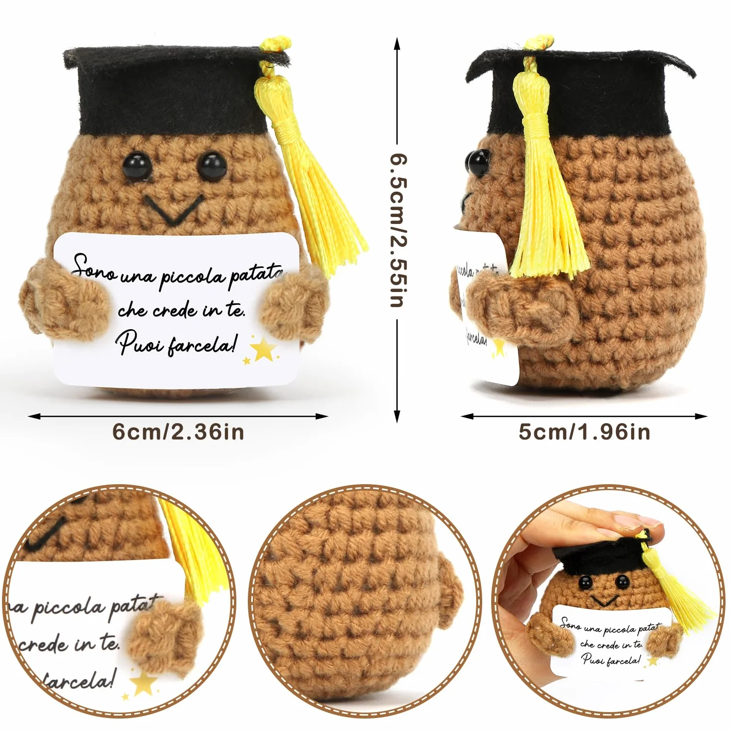 Positiva Patata Italiano con Carta Motivazionale Portachiavi, Patate Portafortuna, Scuola Patate Bambola, Incoraggiamento Compleanno Laurea Regalo per Maestra Amica Collega Sorella Adolescente-21