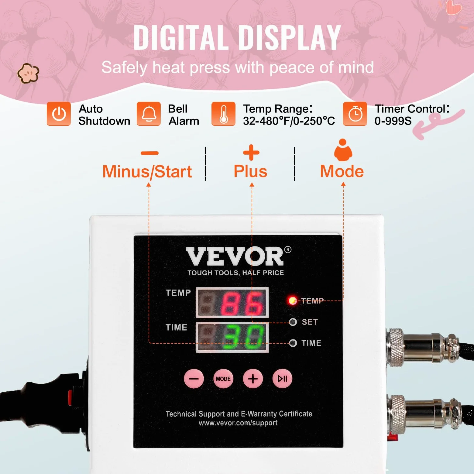 VEVOR Pressa a Caldo 380 x 380 mm Macchina per Pressatura a Caldo Digitale, Riscaldamento Rapido Uniforme, Cotone Isolante a 2 Strati, Macchina per Trasferimento Termico per Magliette/Cuscini, Rosa