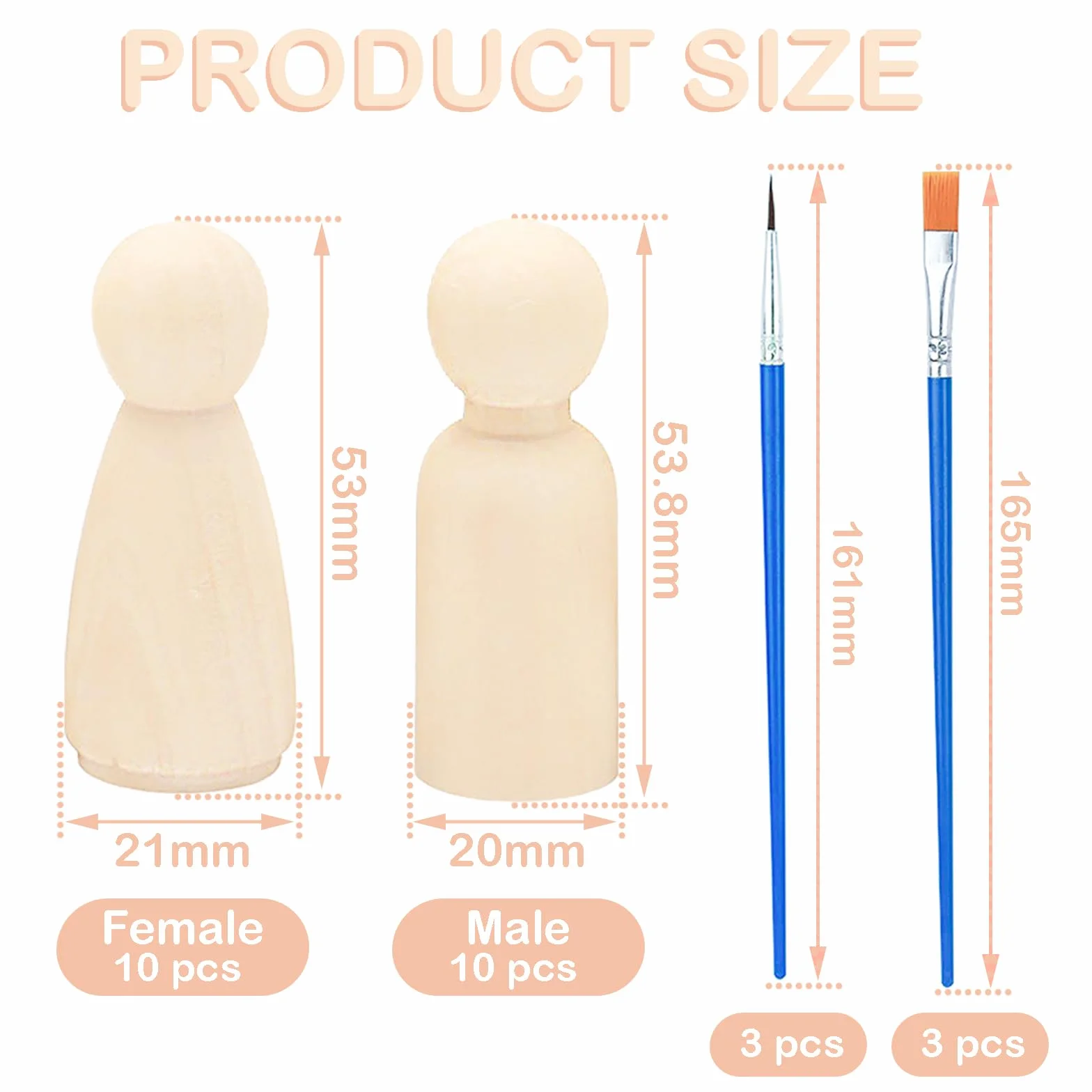 20 Pezzi Bambole Legno per Dipingere 53mm Non Rifinite Peg Doll Legnoso Piccole per Fai Da Te Creazioni Artistiche Famiglia Artigianato Decorazioni per Matrimoni (Femminile, Maschile Ogni 10)