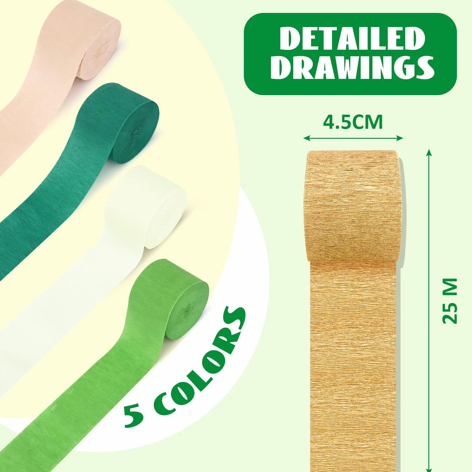 5 Rotoli Carta Crespa 25m x 4.5cm Stelle Filanti per Feste Decorazioni