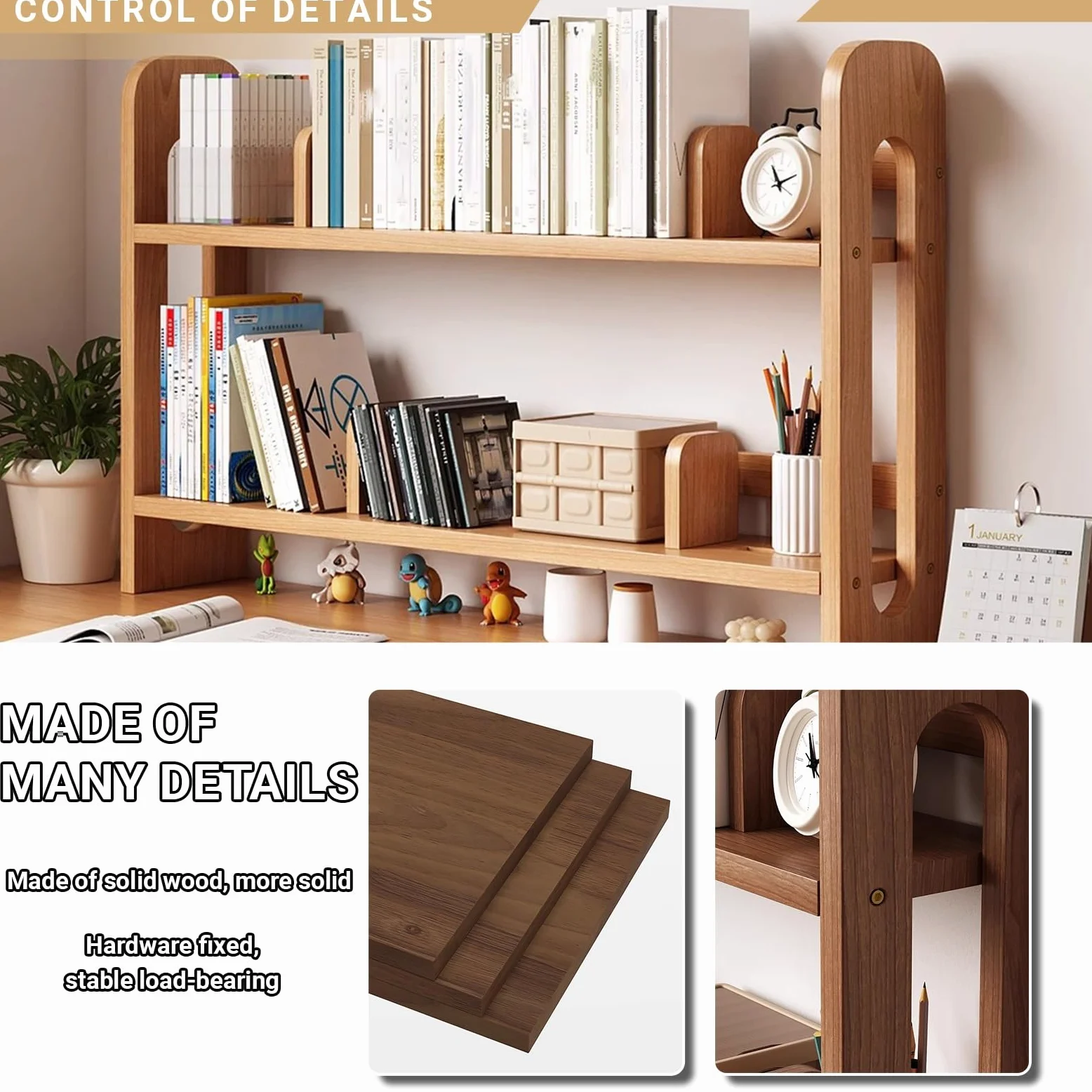 Scaffale Libreria Legno Regolabile,Dormitorio organizer per riporre oggetti Multistrato, Organizzatore Monitor,3 strati Scaffale Espositivo da Scrivania,Per Casa, Ufficio, Scuola, Studio