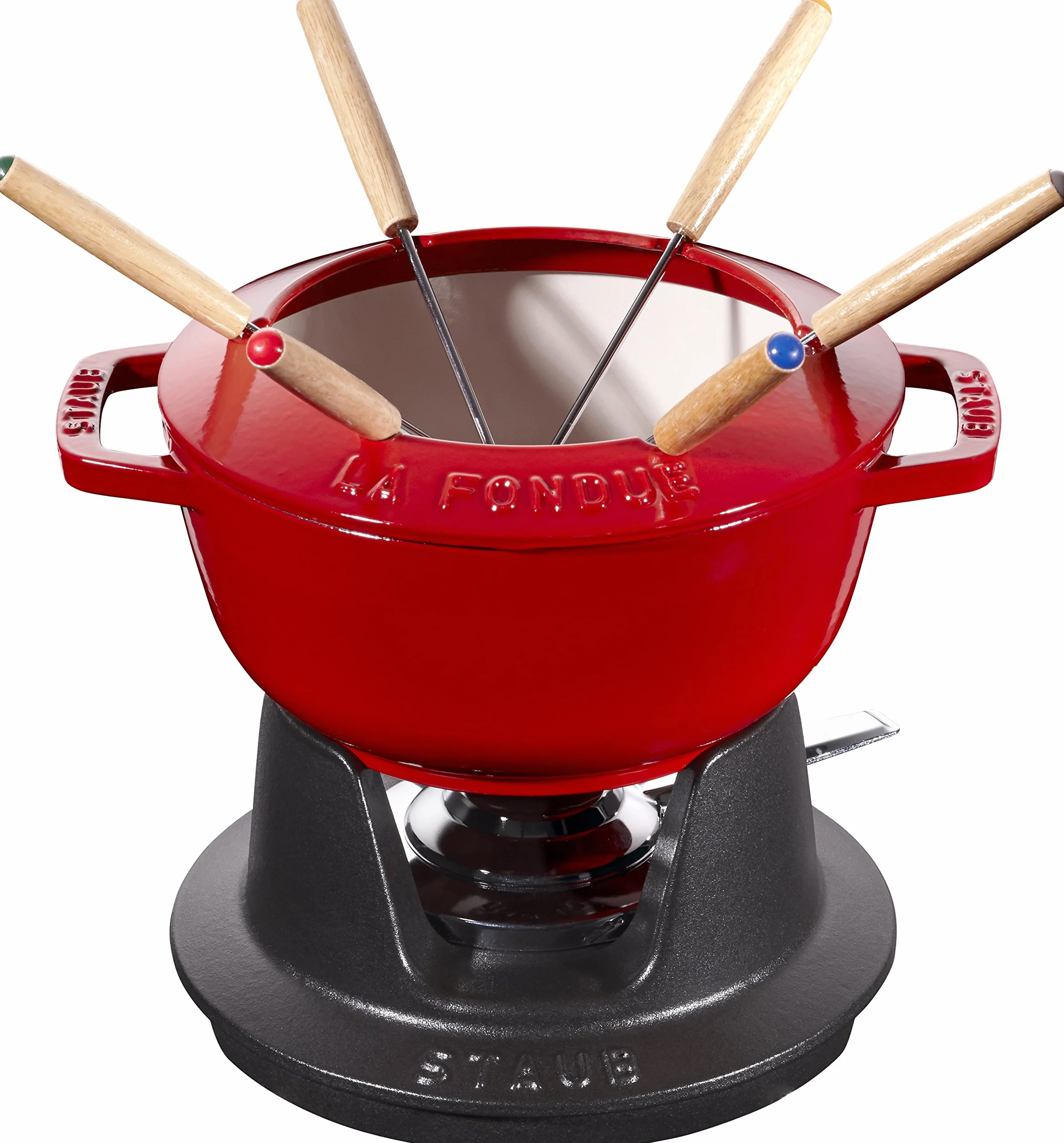 STAUB Set Fonduta con 6 Forchette, Adatto per Fonduta di Formaggio, Cioccolato e Carne, Ciliegia, 18 cm