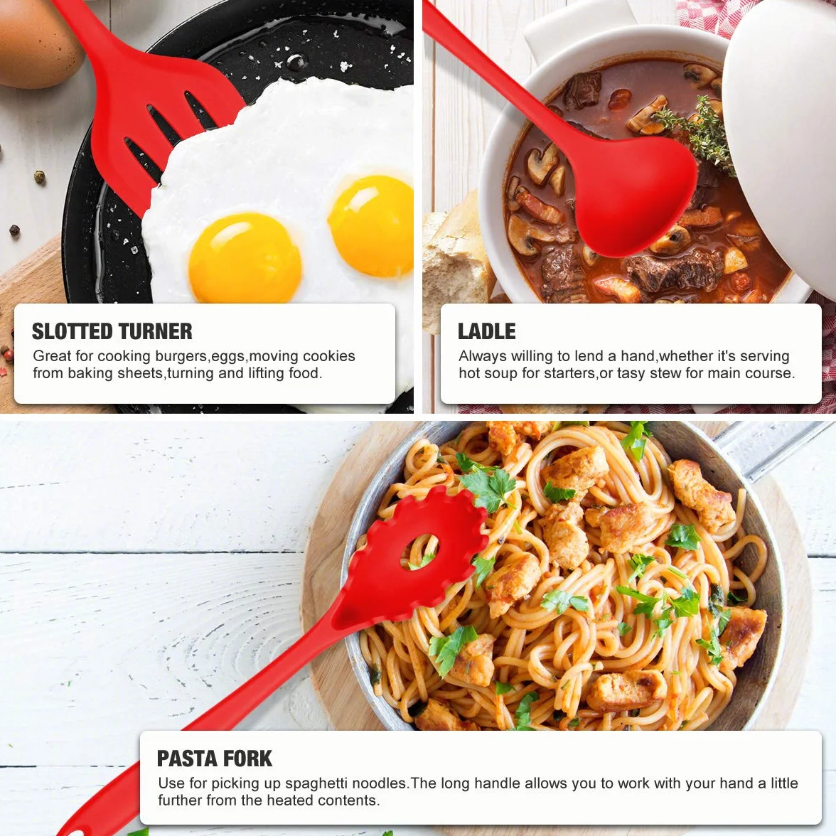 Utensili da cucina in silicone domestici di Lysport (10 pezzi) Utensili di cottura e cottura resistenti al calore Non Stick - Non Scratch Utensili da cucina Cucina buona Helper (Rosso)
