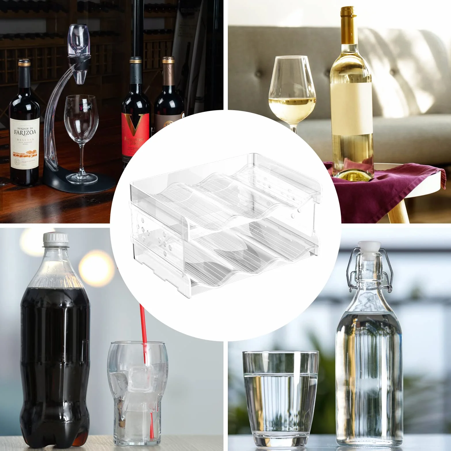 Relota Set di 2 Portabottiglie in Plastica per Vino e Acqua, Impilabile Verticale, Contiene 6 Bottiglie