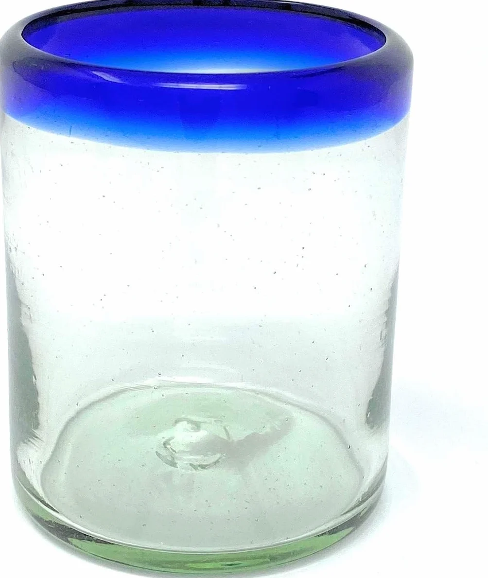 Generico Bicchieri messicani soffiati a mano, set di 6 bicchieri tumbler con bordi blu cobalto, 10 once ciascuno