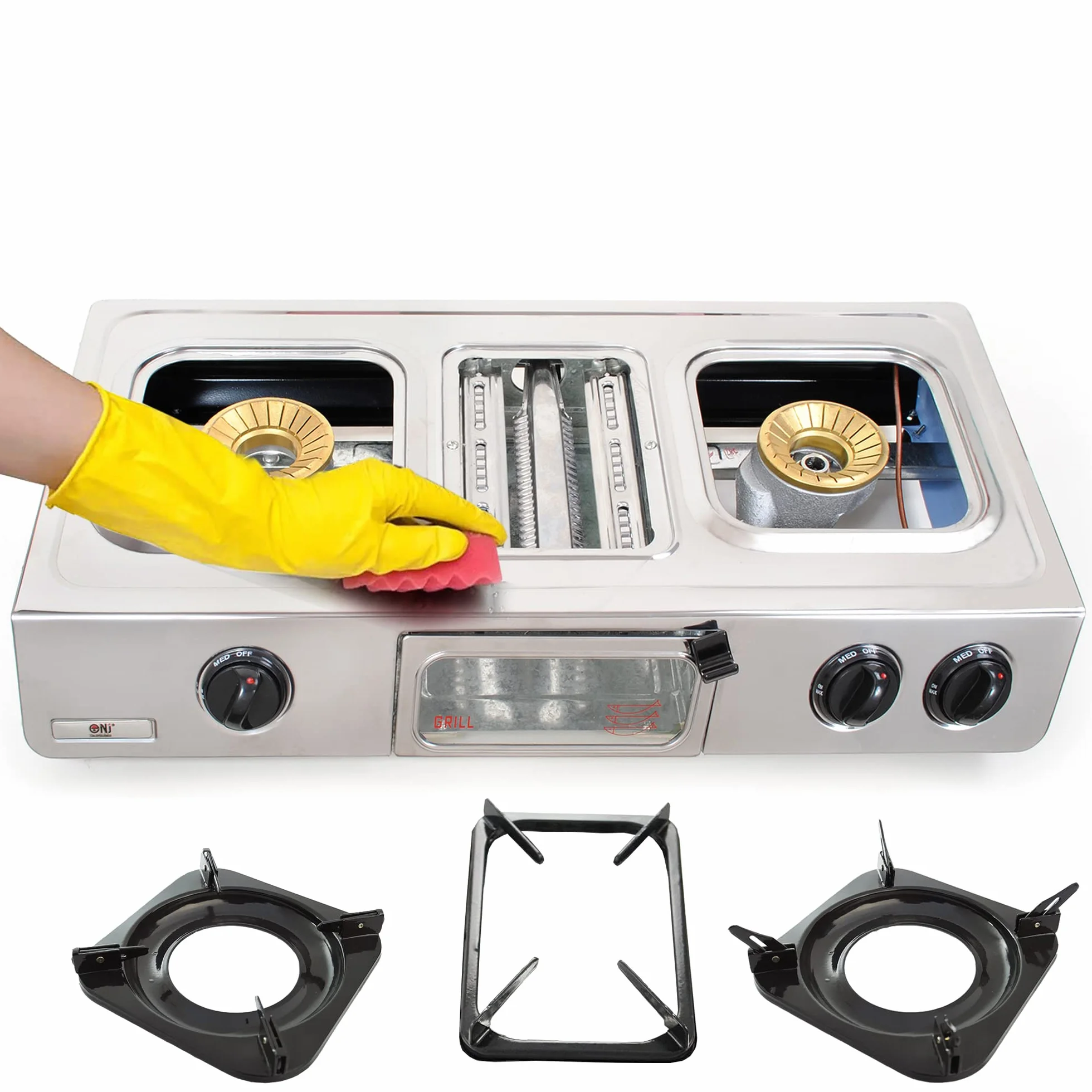NJ G-87 Fornello a Gas da Campeggio - 3 Fuochi Mini forno Grill Piano Cottura Portatile