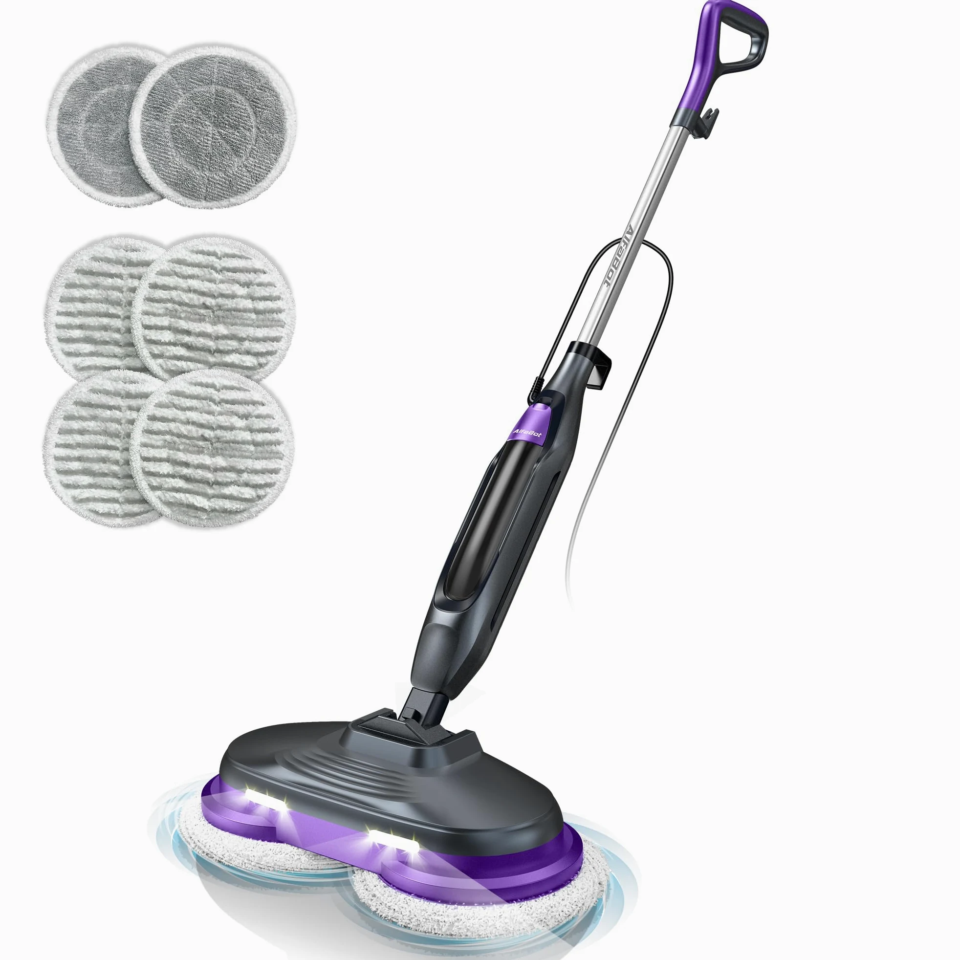 AlfaBot F2 Lavapavimenti a Vapore - Scopa a Vapore con Disinfezione 99.9% di germi e batteri, Vapore pronto in 30s, 450 ML, per tutti i tipi di Pavimenti Duri, Senza Uso di Detergenti