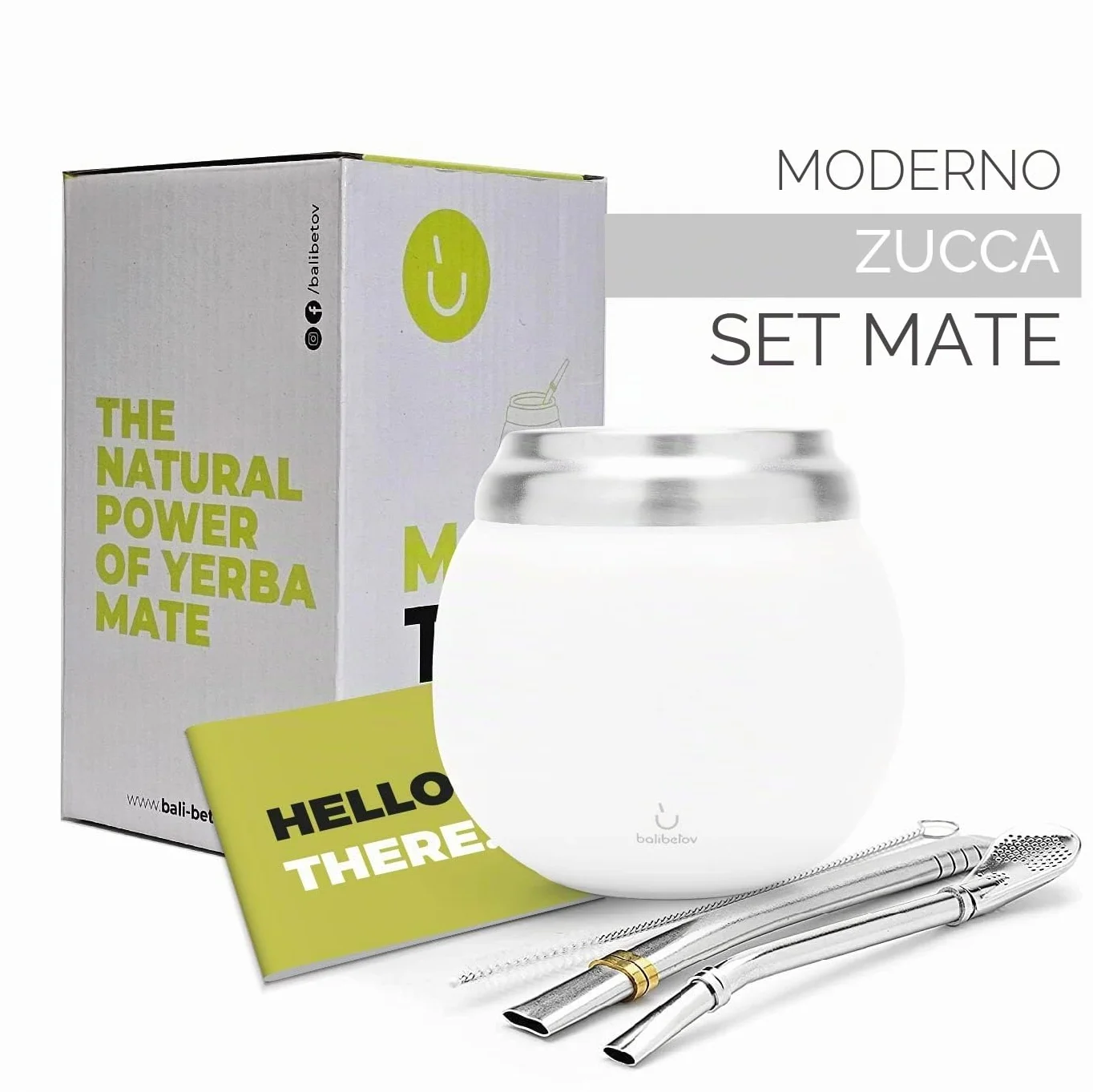 BALIBETOV Mate Argentino Kit Yerba Mate Tazza Acciaio Inossidabile Doppia Parete Termica Bombilla Bianco
