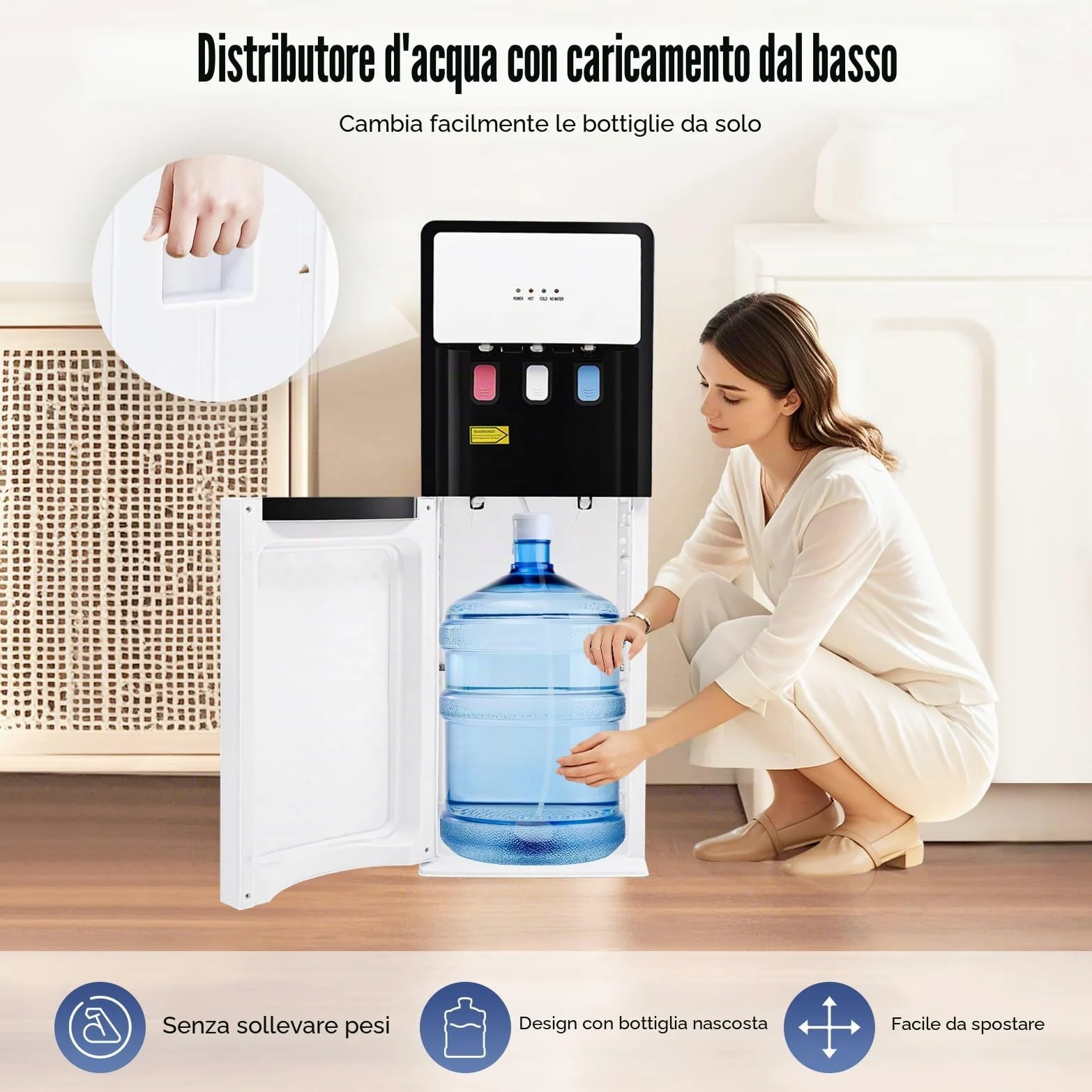 Distributore di acqua a carico inferiore con 2 impostazioni di temperatura erogatore di acqua sul piede per acqua calda e fredda con riscaldamento e raffreddamento per uffici, asili nido, case