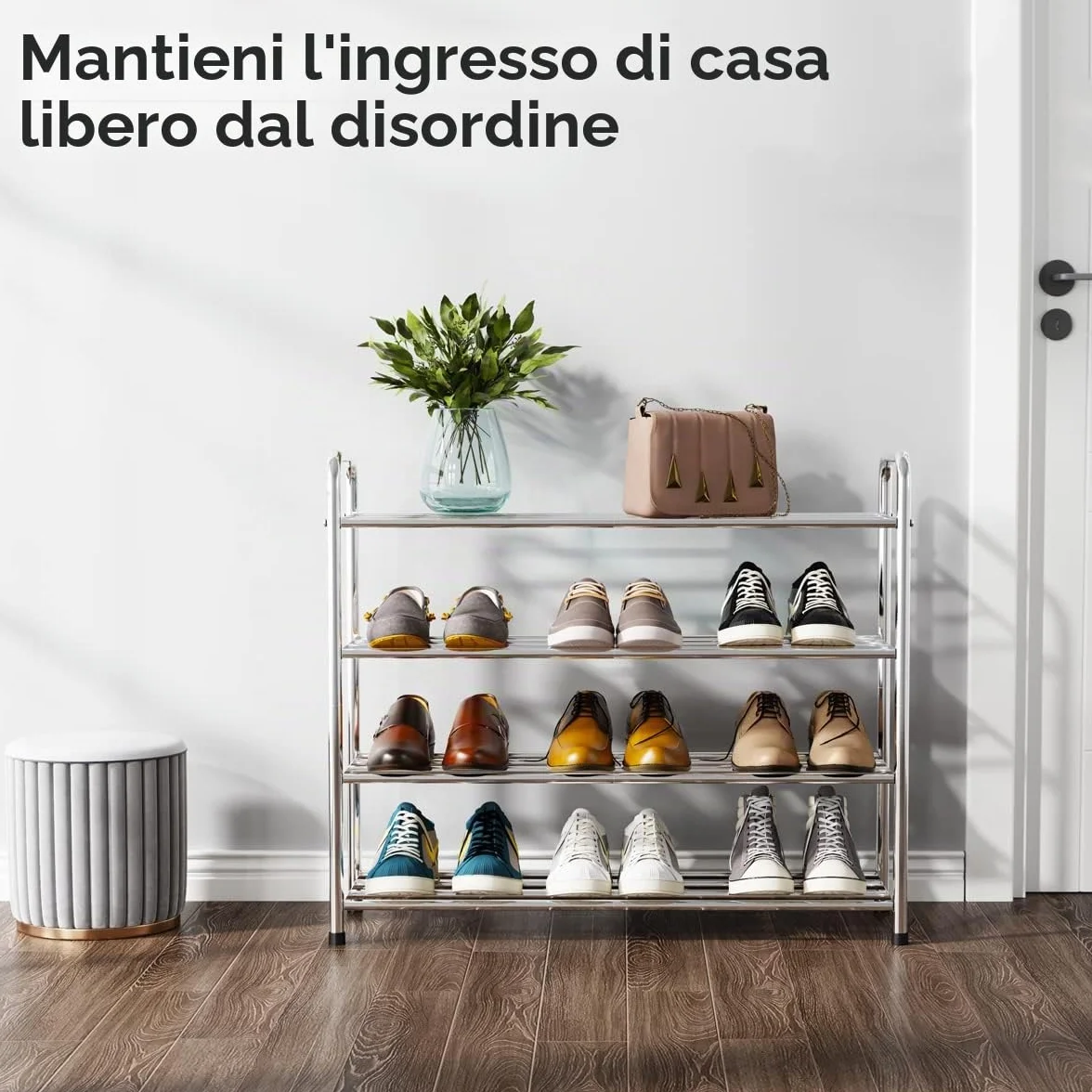FANHAO Scarpiera Potenziata 4 Livelli Acciaio Inossidabile Organizer Scarpe 12-16 Paia 68x26x65 cm