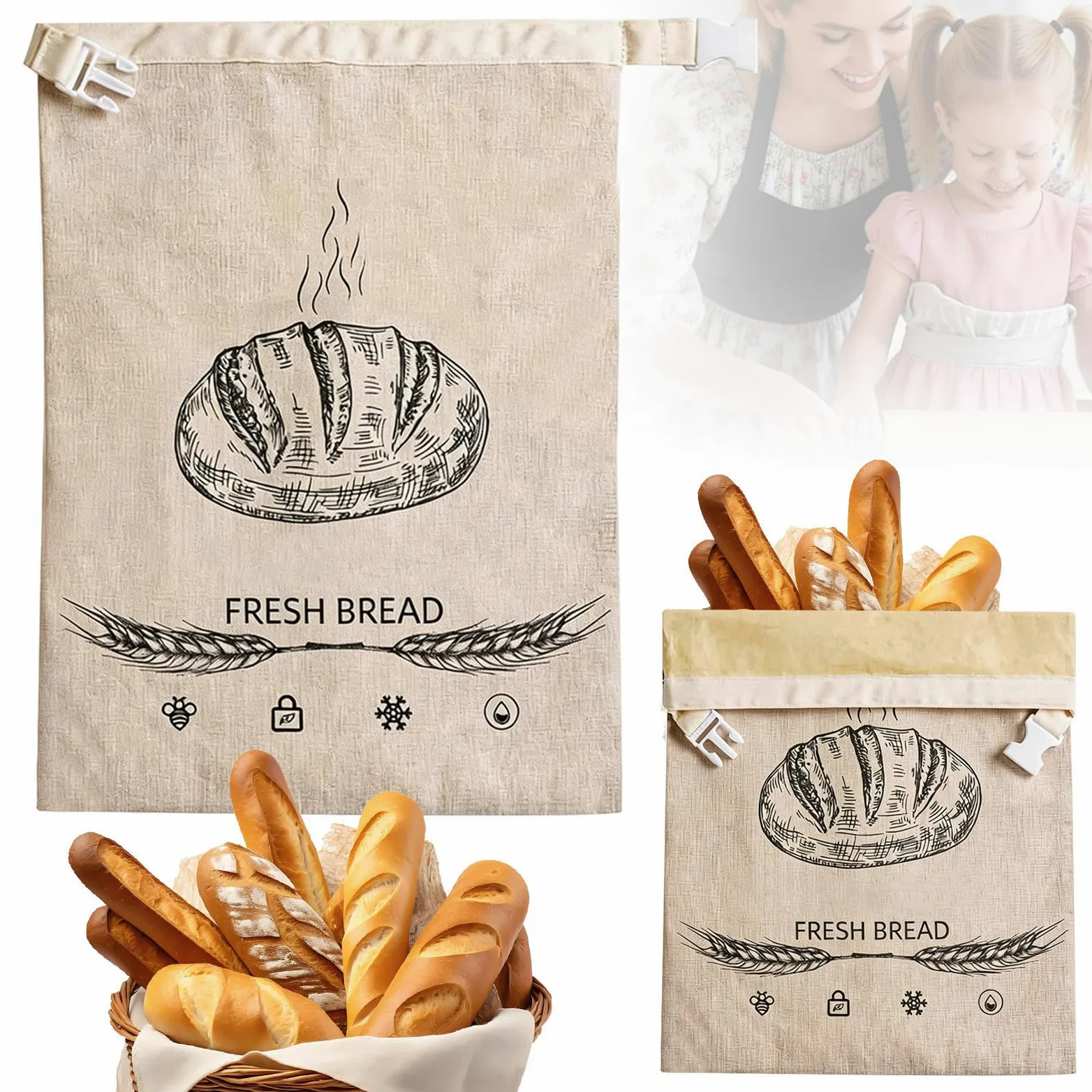 Sacchetti per pane in cera d'api, riutilizzabili, in cera d'api, per conservare il pane fresco, ideali per pasta madre, regalo per picnic, adatti al congelatore, confezione da 2