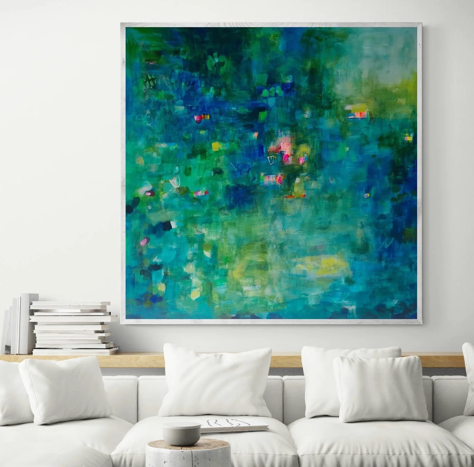 Toperfect 37 dipinti moderni di ninfee originali su tela, pittura acrilica astratta con laghetto di loto, decorazione astratta verde, opere d'arte da giardino contemporanee fatte a mano da insegnanti
