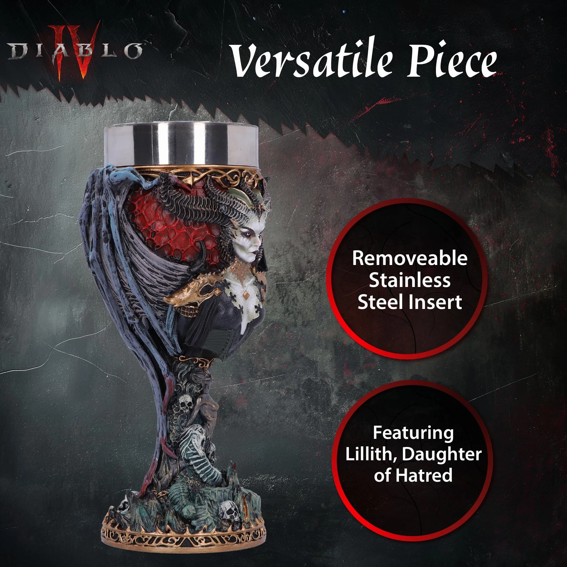 Nemesis Now Diablo® IV Lilith Calice 19,5 cm, resina con licenza ufficiale Diablo, design esclusivo, Diablo Drink Cup, Cast in resina fine, sapientemente dipinta a mano, inserto rimovibile