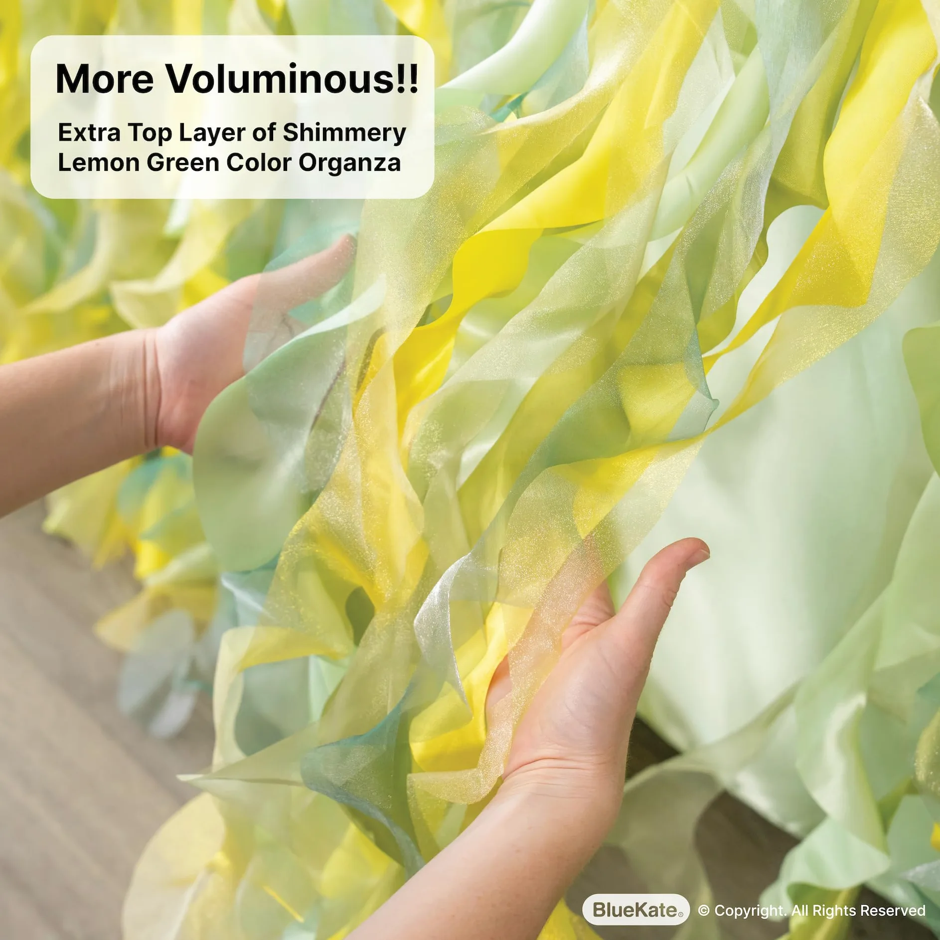 Eaasok BLUEKATE Lemon Green Table Skirt. 6ft Table Skirt with Double Layer Organza! Jungle Theme Decorations, Birthday, Tropical Party Decorations. Tutu Table Skirts for Rectangle Tables 6ft