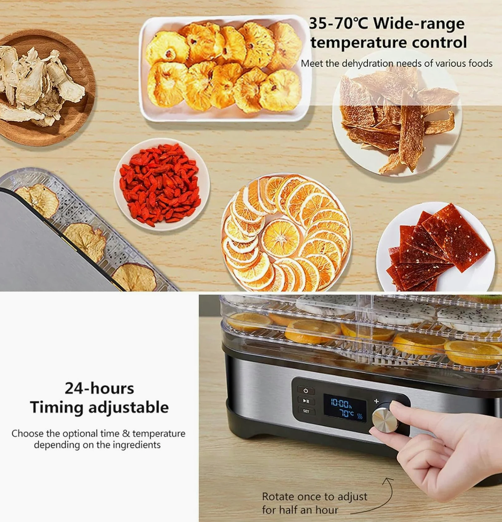 Disidratatore Alimentare Asciugatrice Alimentare Mac Frutta E Verdura Asciugale con Temperatura Regolabile per Carne Secca, Frutta, Verdura E Noci