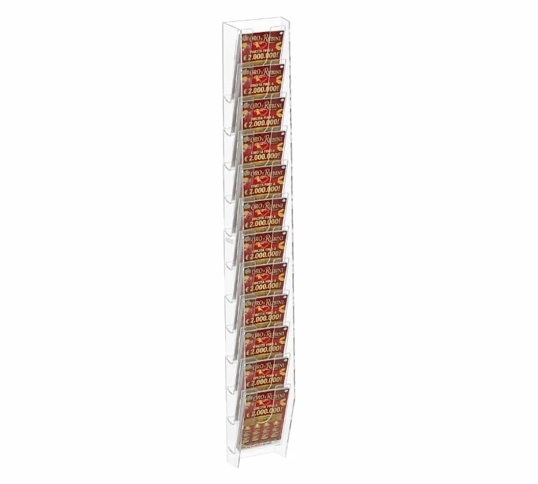 Espositore Porta Schedine e Gratta e Vinci da Parete, Plexiglass Trasparente (12 Tasche a Fila Unica)